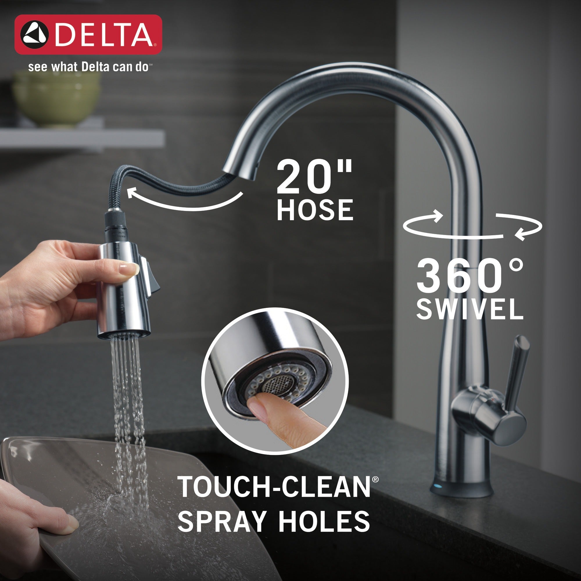 Delta Essa® Single Handle Pull-Down Kitchen Faucet with Touch<sub>2</sub>O® Technology