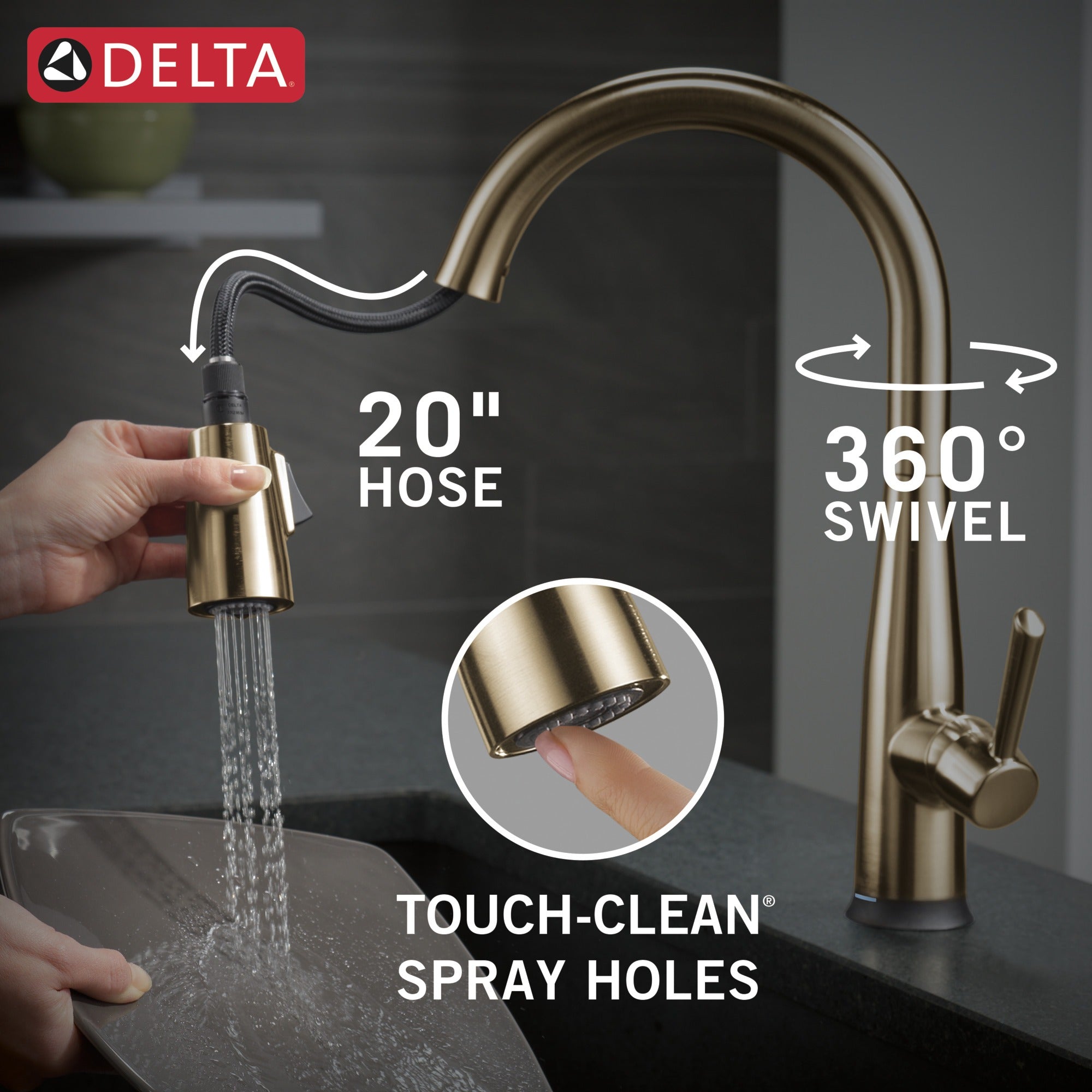 Delta Essa® Single Handle Pull-Down Kitchen Faucet with Touch<sub>2</sub>O® Technology Technology