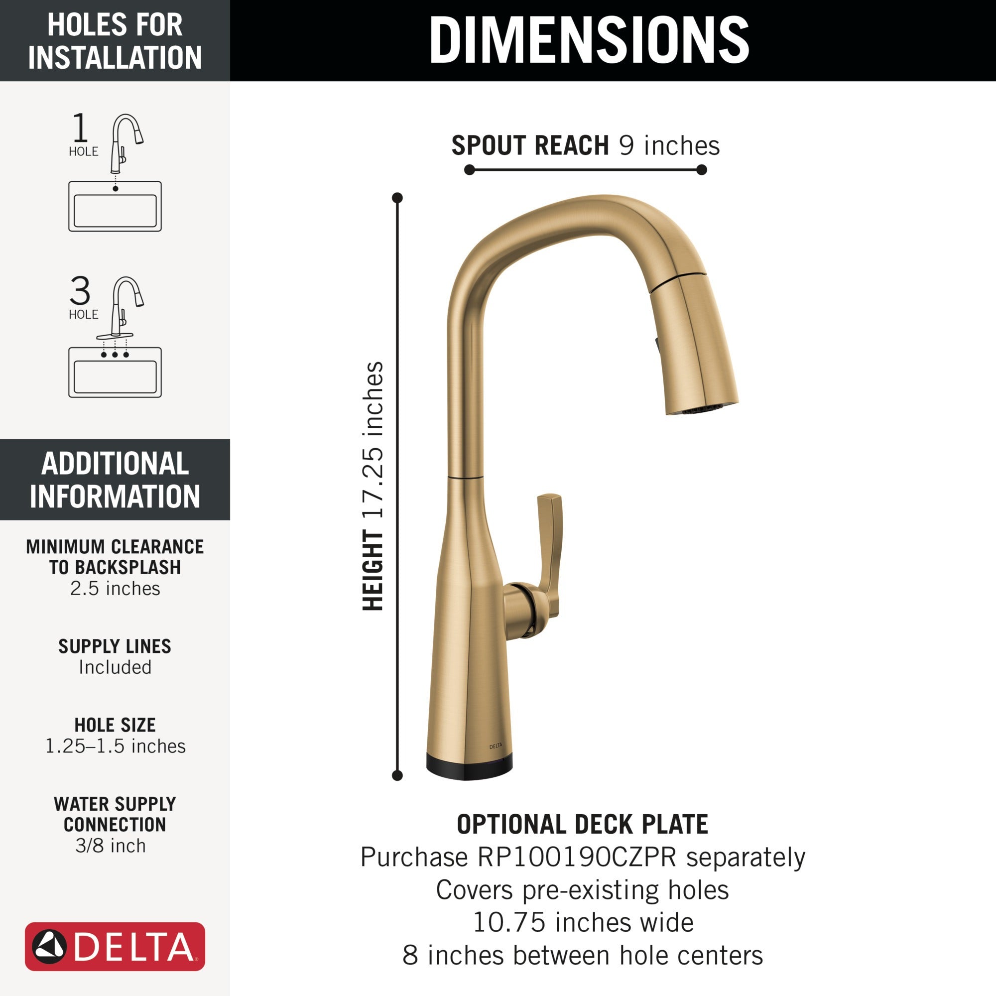 Delta Stryke® Touch<sub>2</sub>O® Technology Kitchen Faucet with Touchless Technology