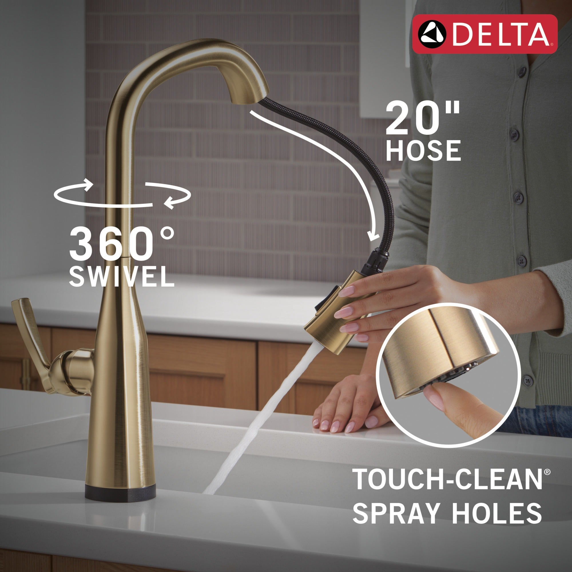 Delta Stryke® VoiceIQ® Single Handle Pull-Down Faucet with Touch<sub>2</sub>O® Technology