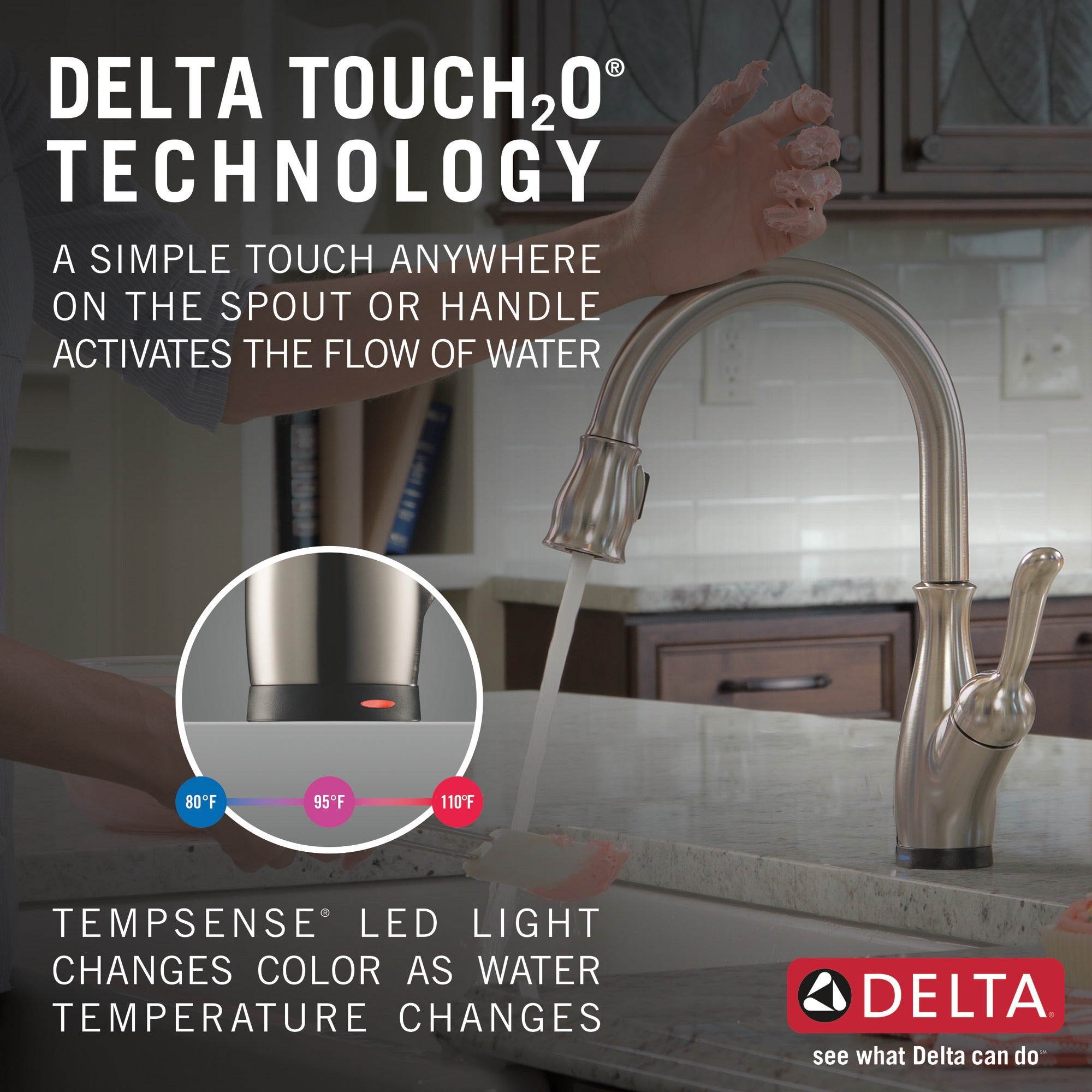 Delta Leland® Single Handle Pull-Down Kitchen Faucet with Touch<sub>2</sub>O® and ShieldSpray® Technologies