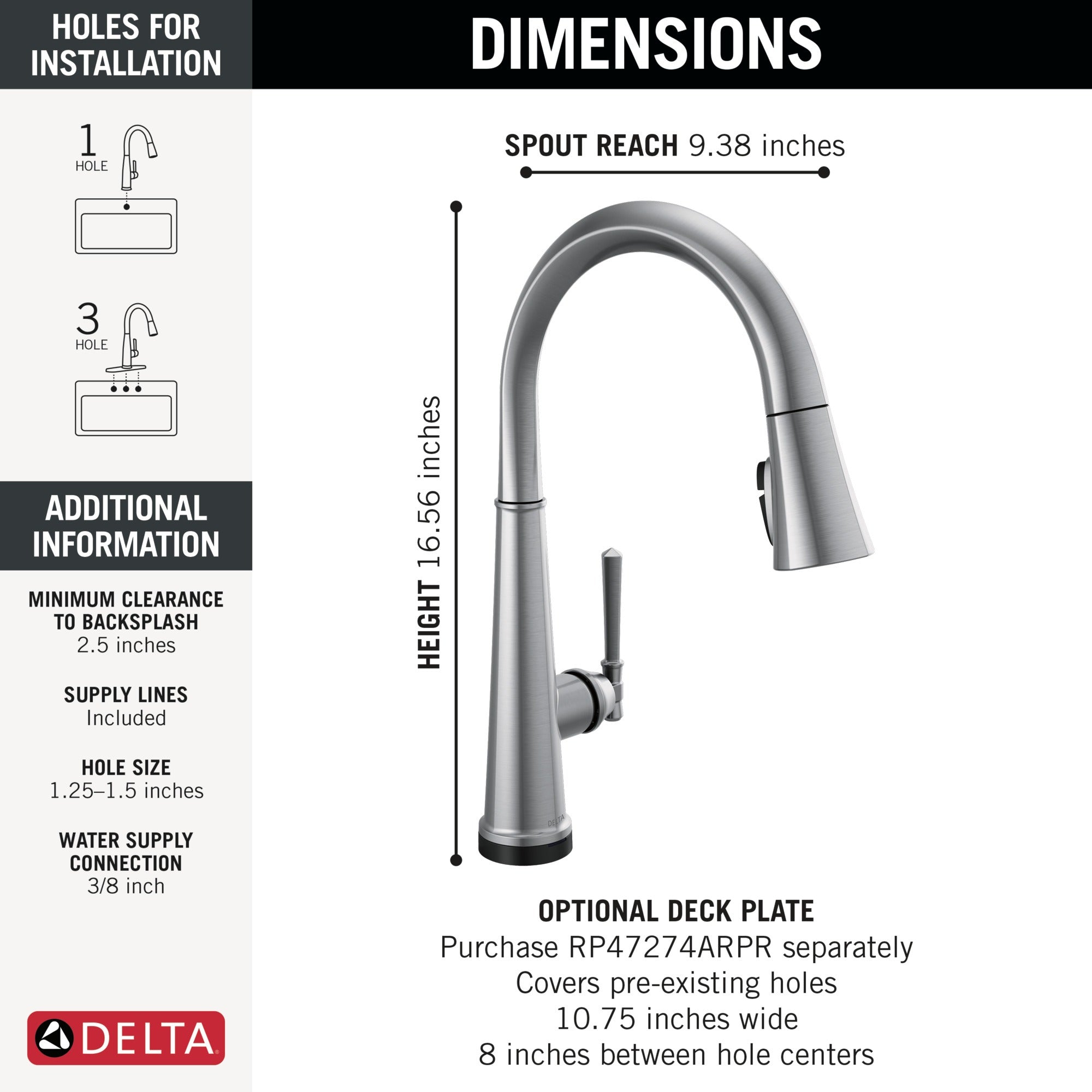 Delta Emmeline® Touch<sub>2</sub>O® Technology Kitchen Faucet with Touchless Technology