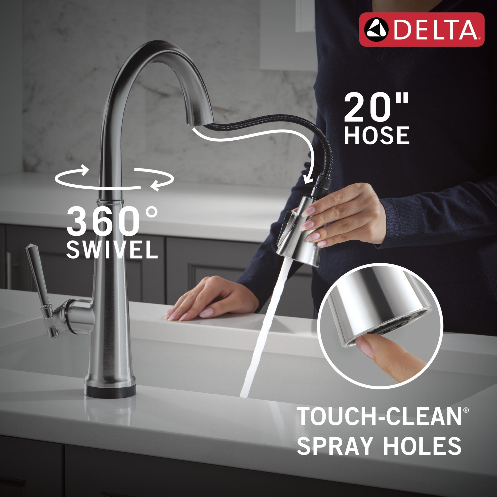 Delta Emmeline® Touch<sub>2</sub>O® Technology Kitchen Faucet with Touchless Technology