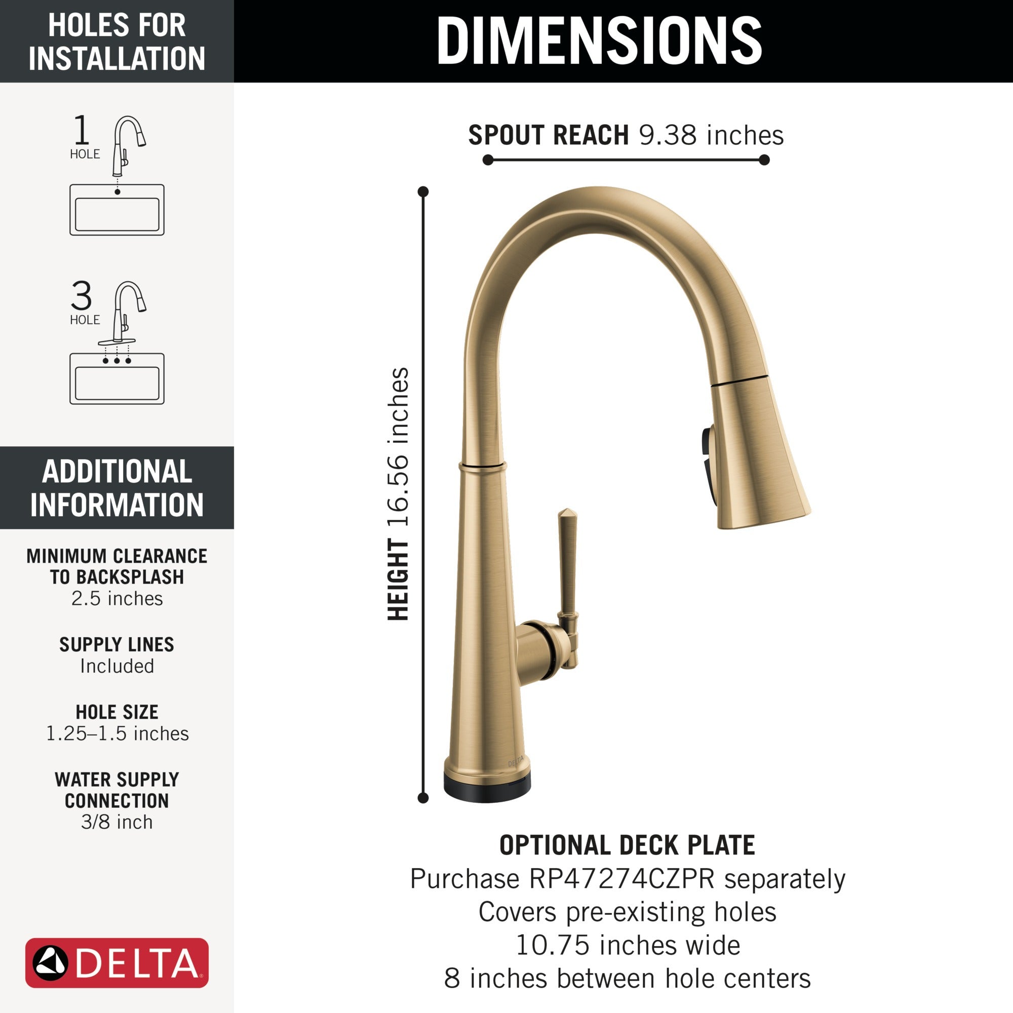 Delta Emmeline® Touch<sub>2</sub>O® Technology Kitchen Faucet with Touchless Technology