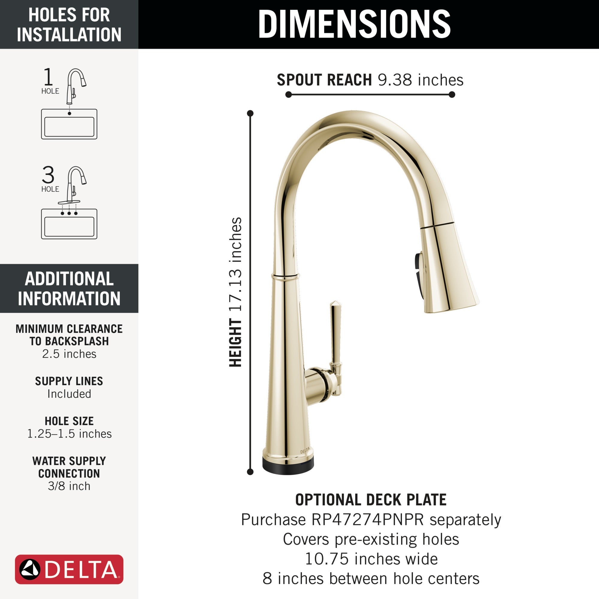 Delta Emmeline® Touch<sub>2</sub>O® Technology Kitchen Faucet with Touchless Technology