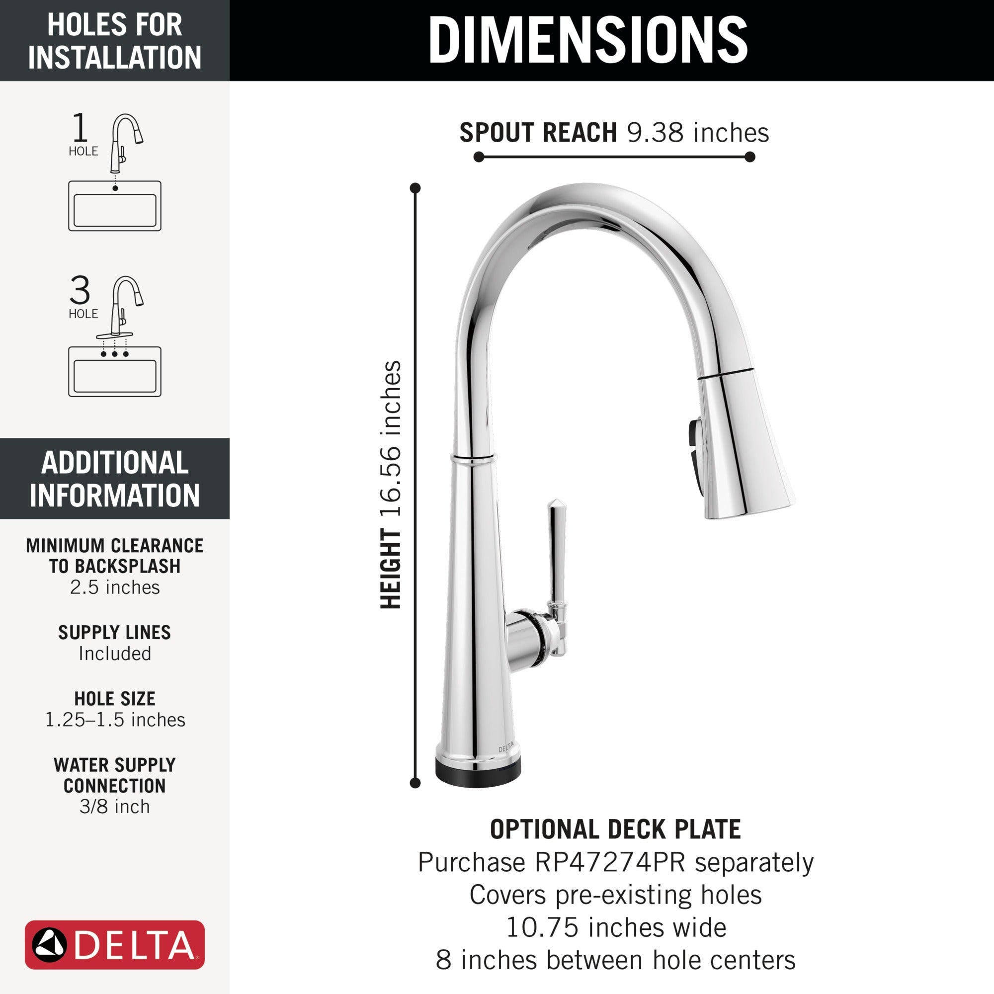 Delta Emmeline® Touch<sub>2</sub>O® Technology Kitchen Faucet with Touchless Technology