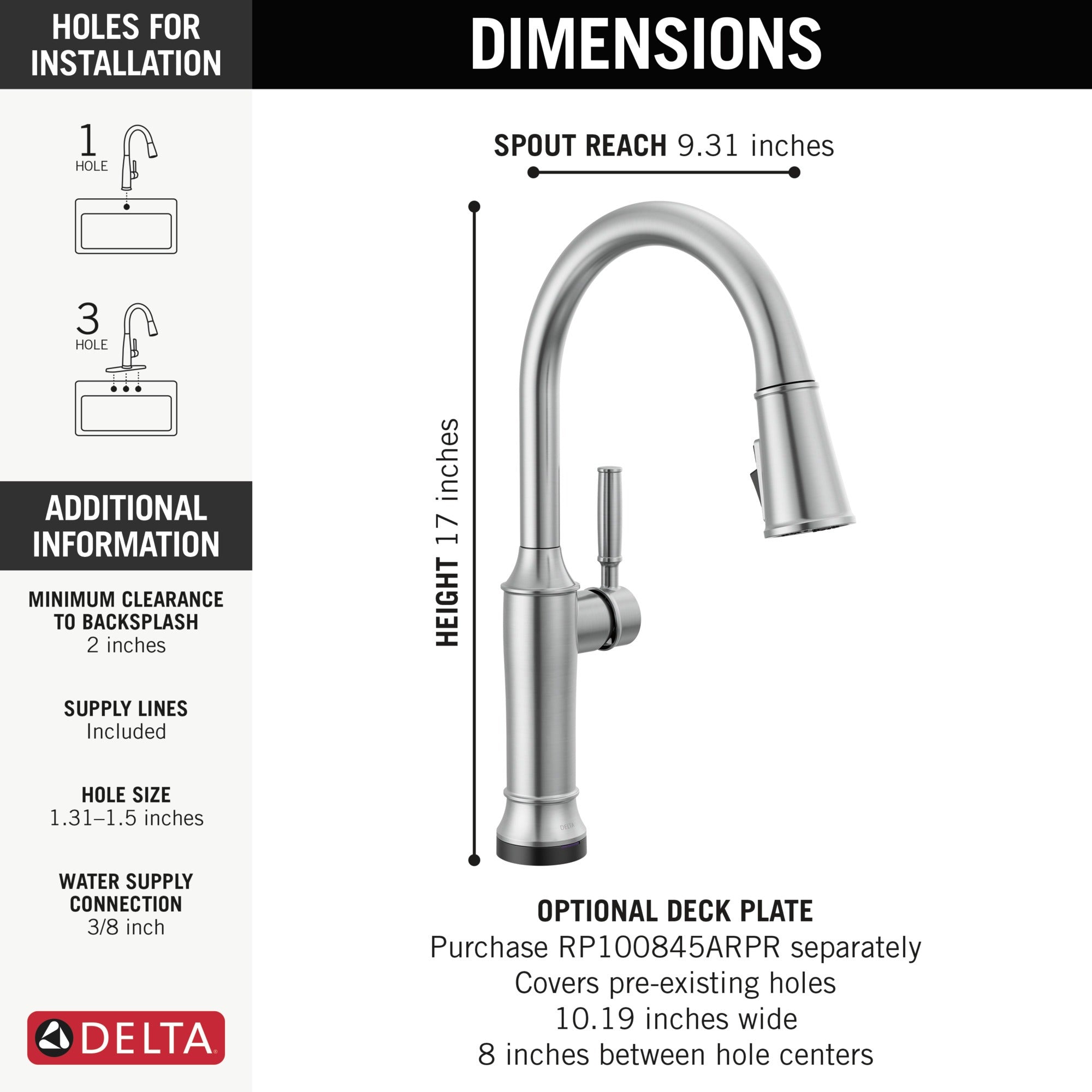 Delta Renaldi™ Touch<sub>2</sub>O® Technology Kitchen Faucet with Touchless Technology