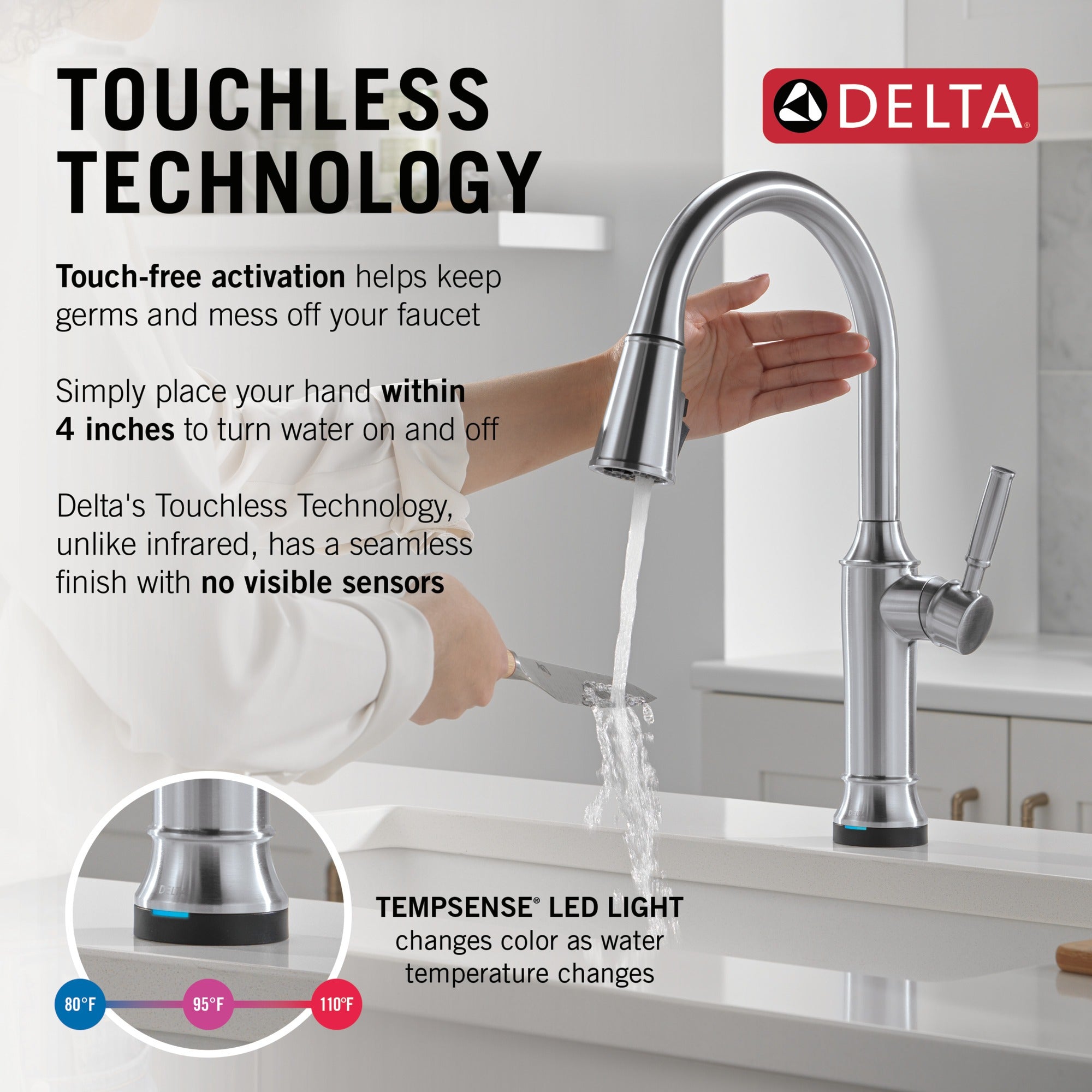 Delta Renaldi™ Touch<sub>2</sub>O® Technology Kitchen Faucet with Touchless Technology
