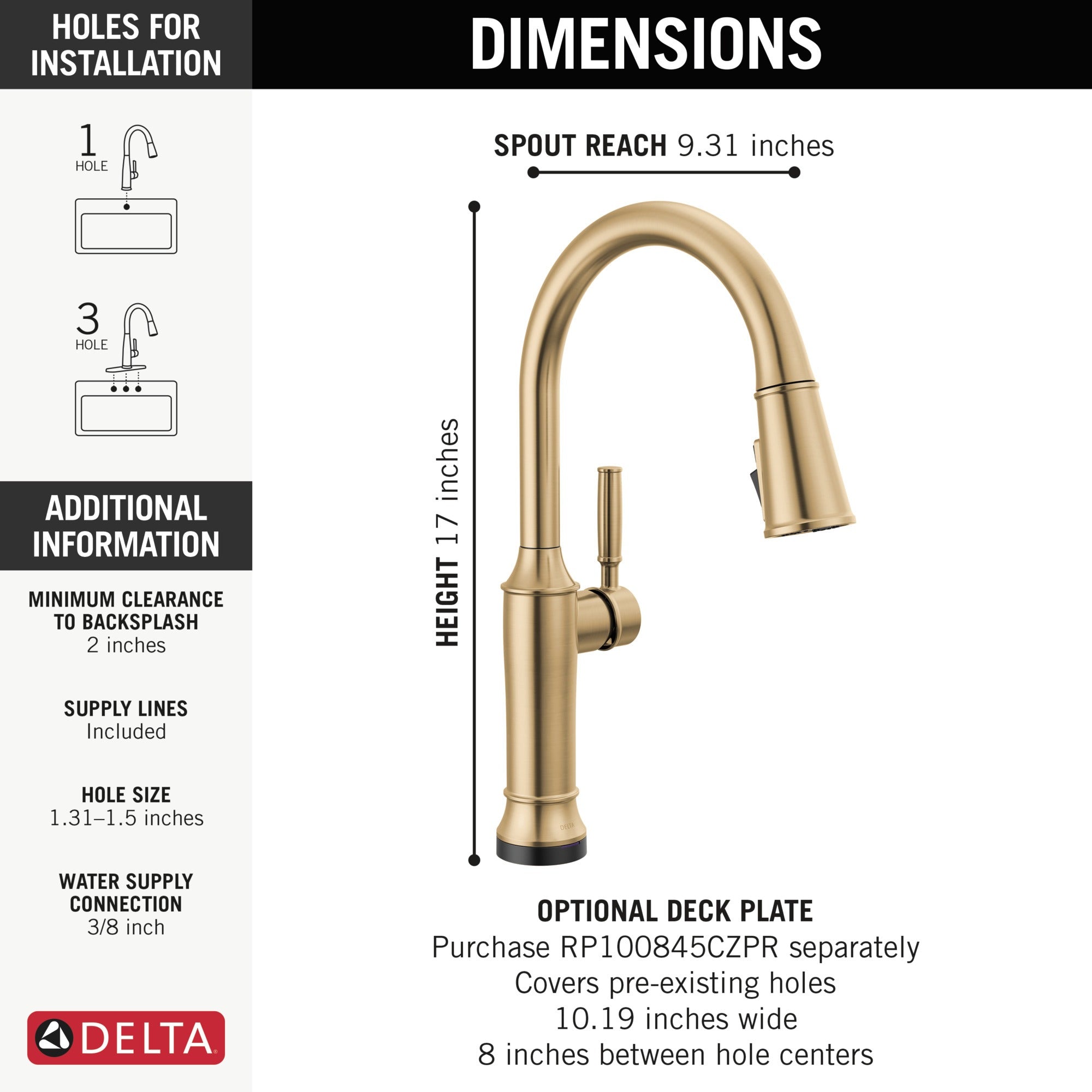 Delta Renaldi™ Touch<sub>2</sub>O® Technology Kitchen Faucet with Touchless Technology