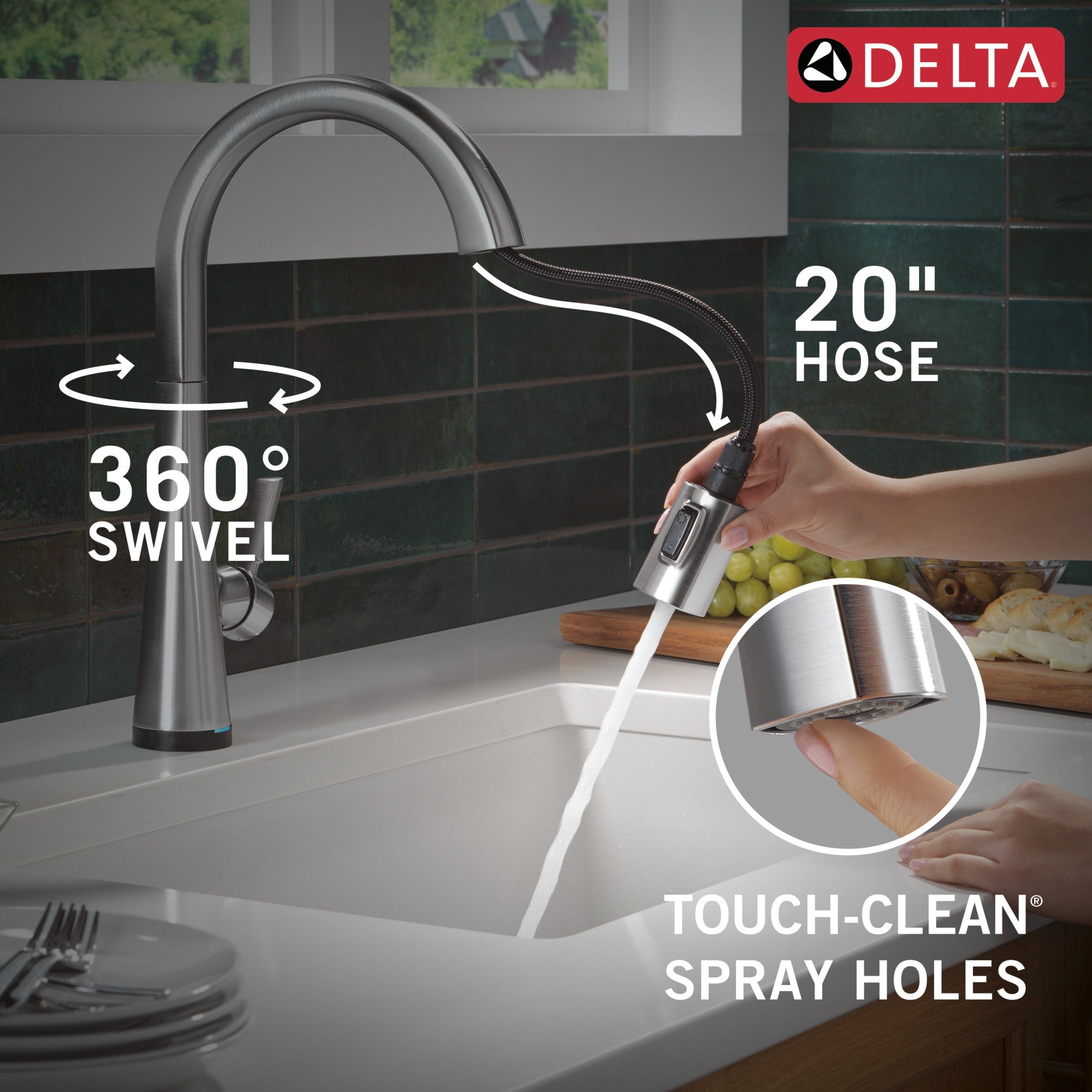 Delta Monrovia® Touch<sub>2</sub>O® Technology Kitchen Faucet with Touchless Technology