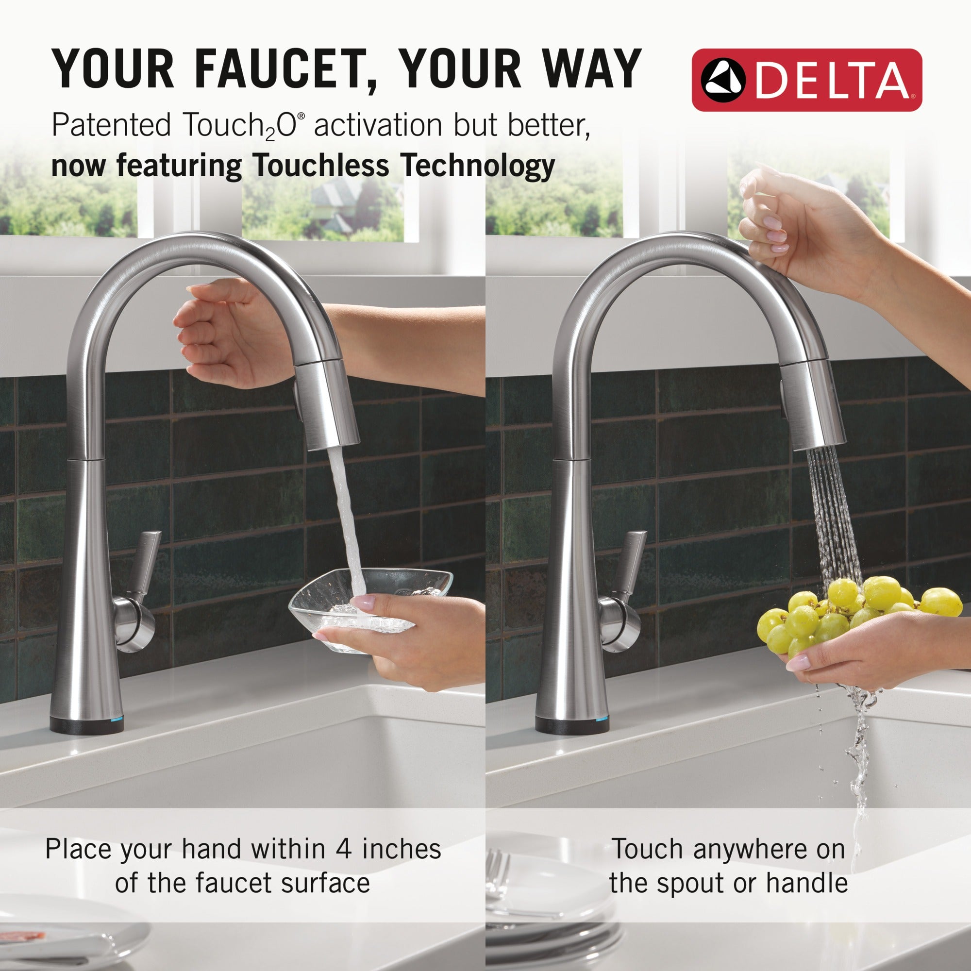 Delta Monrovia® Touch<sub>2</sub>O® Technology Kitchen Faucet with Touchless Technology