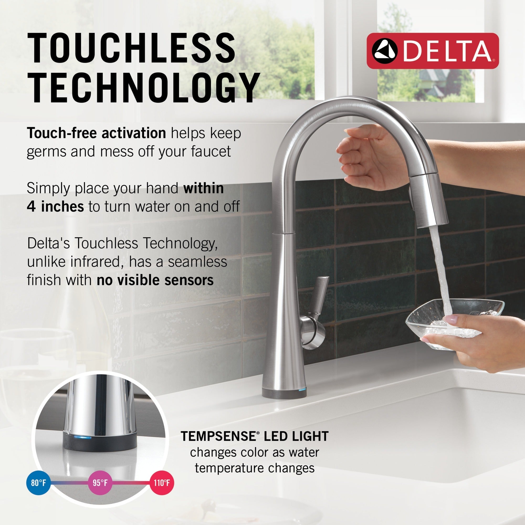 Delta Monrovia® Touch<sub>2</sub>O® Technology Kitchen Faucet with Touchless Technology