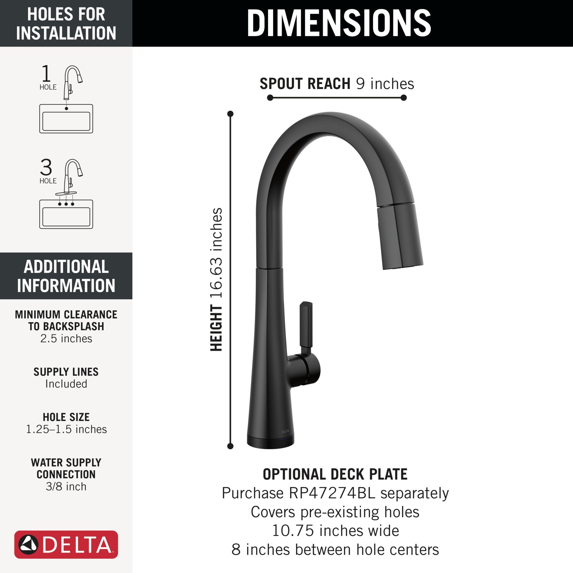 Delta Monrovia® Touch<sub>2</sub>O® Technology Kitchen Faucet with Touchless Technology