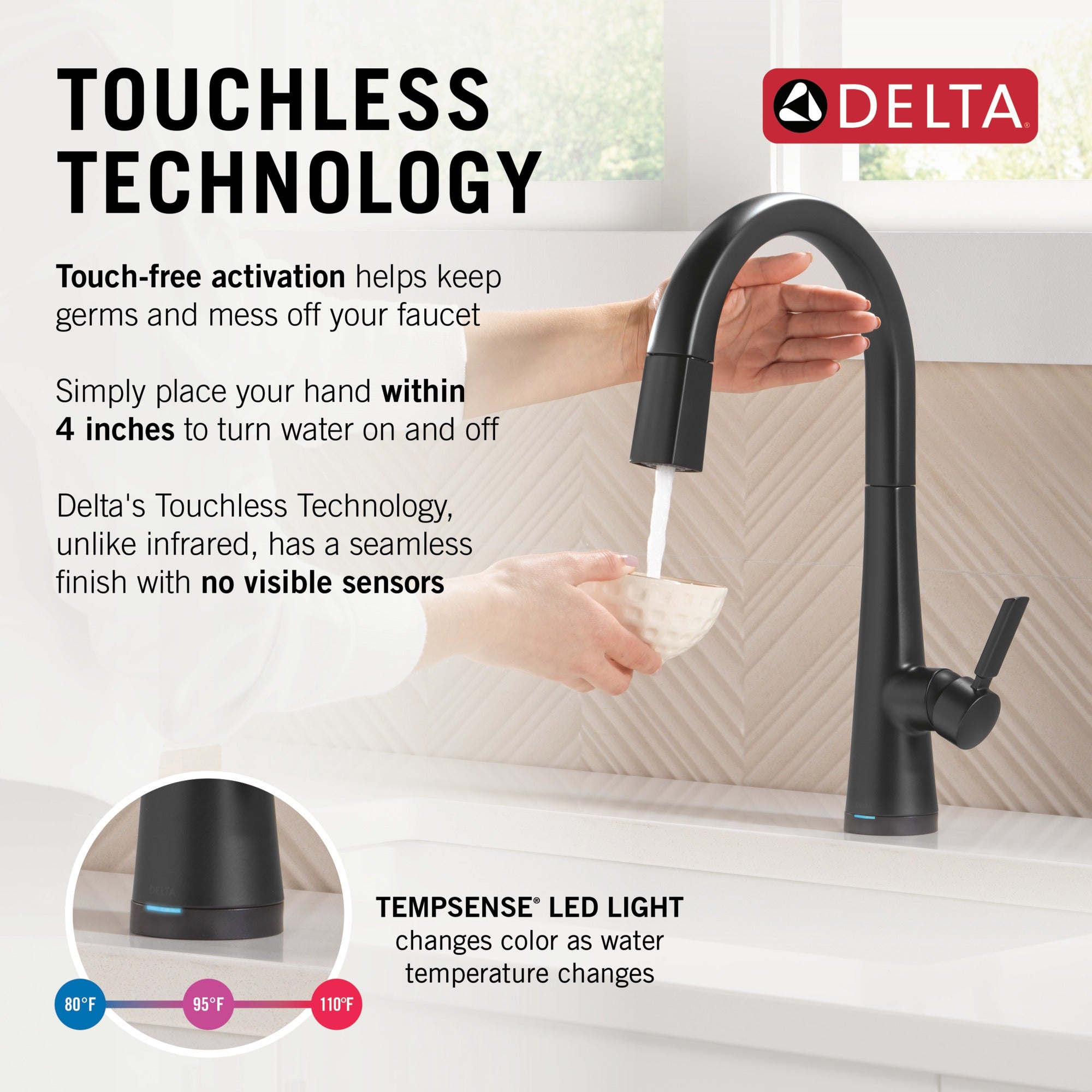 Delta Monrovia® Touch<sub>2</sub>O® Technology Kitchen Faucet with Touchless Technology
