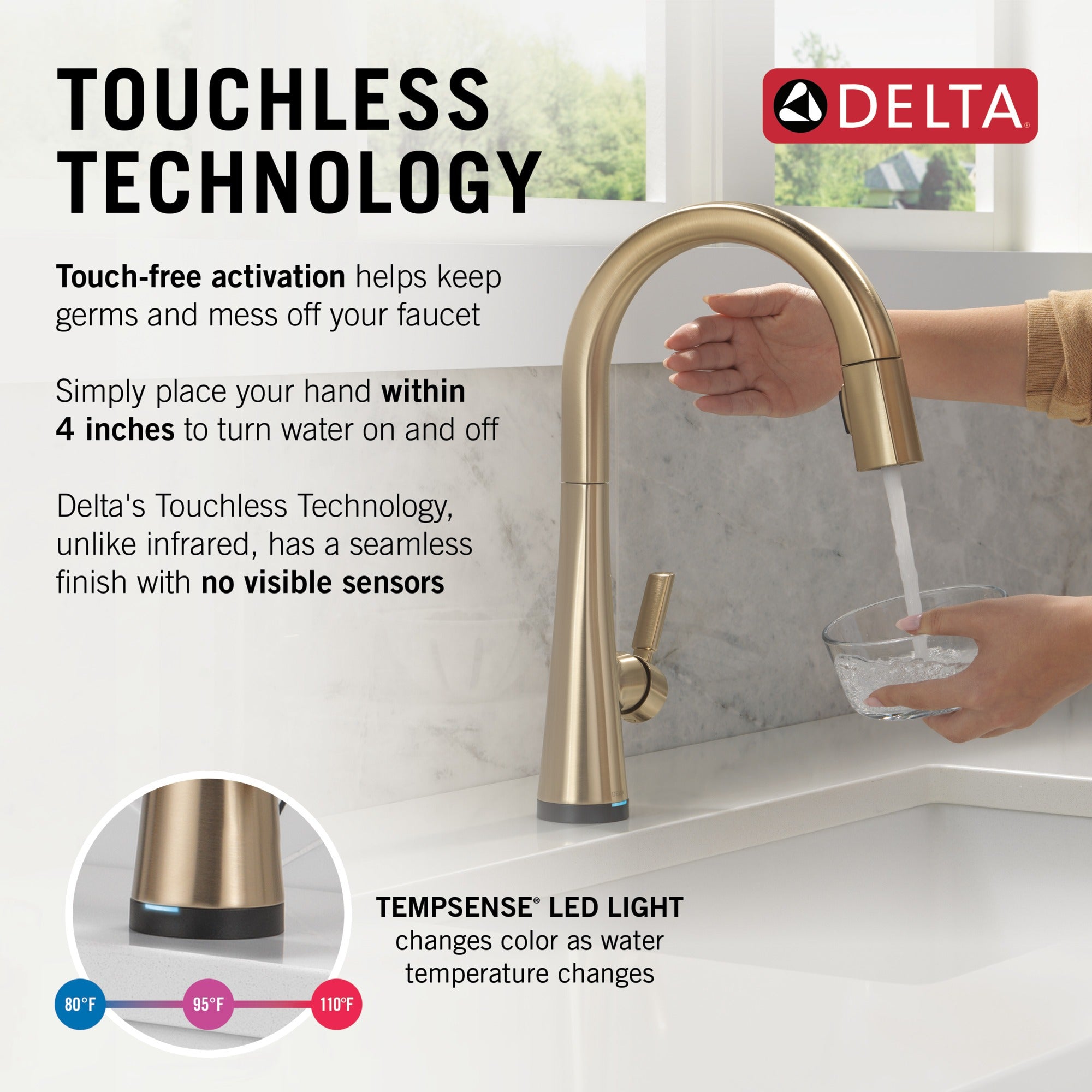 Delta Monrovia® Touch<sub>2</sub>O® Technology Kitchen Faucet with Touchless Technology