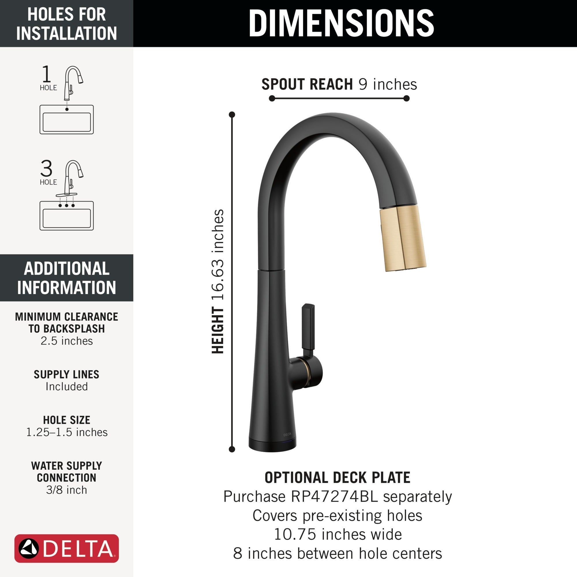 Delta Monrovia® Touch<sub>2</sub>O® Technology Kitchen Faucet with Touchless Technology