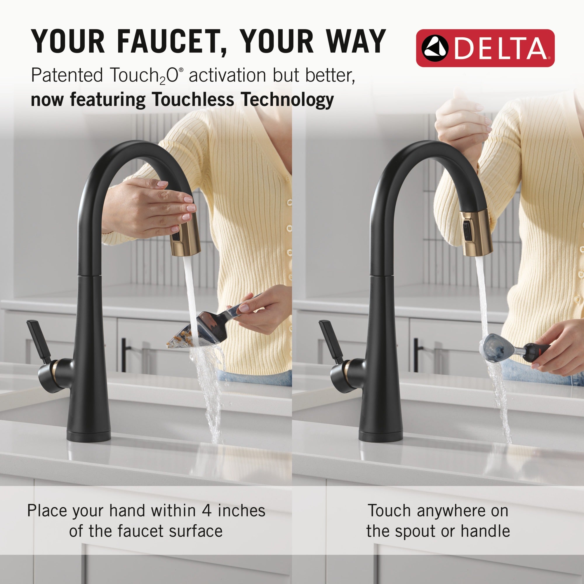 Delta Monrovia® Touch<sub>2</sub>O® Technology Kitchen Faucet with Touchless Technology