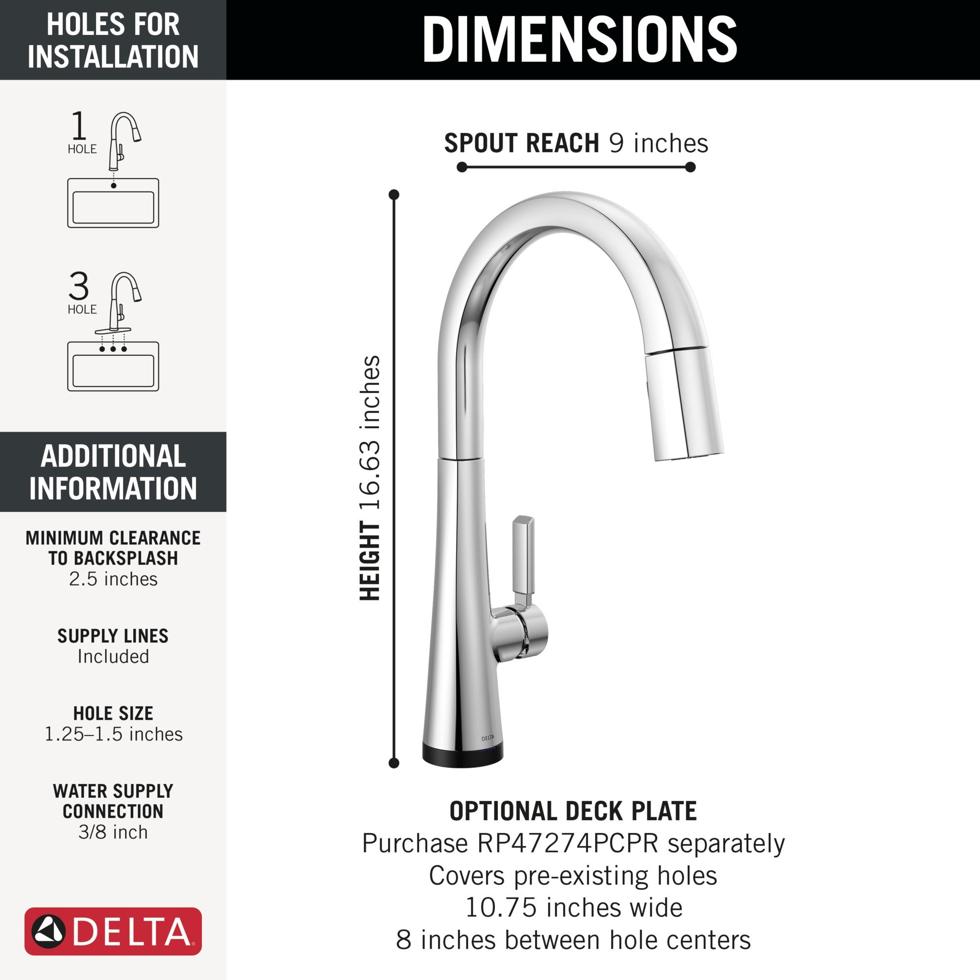 Delta Monrovia® Touch<sub>2</sub>O® Technology Kitchen Faucet with Touchless Technology