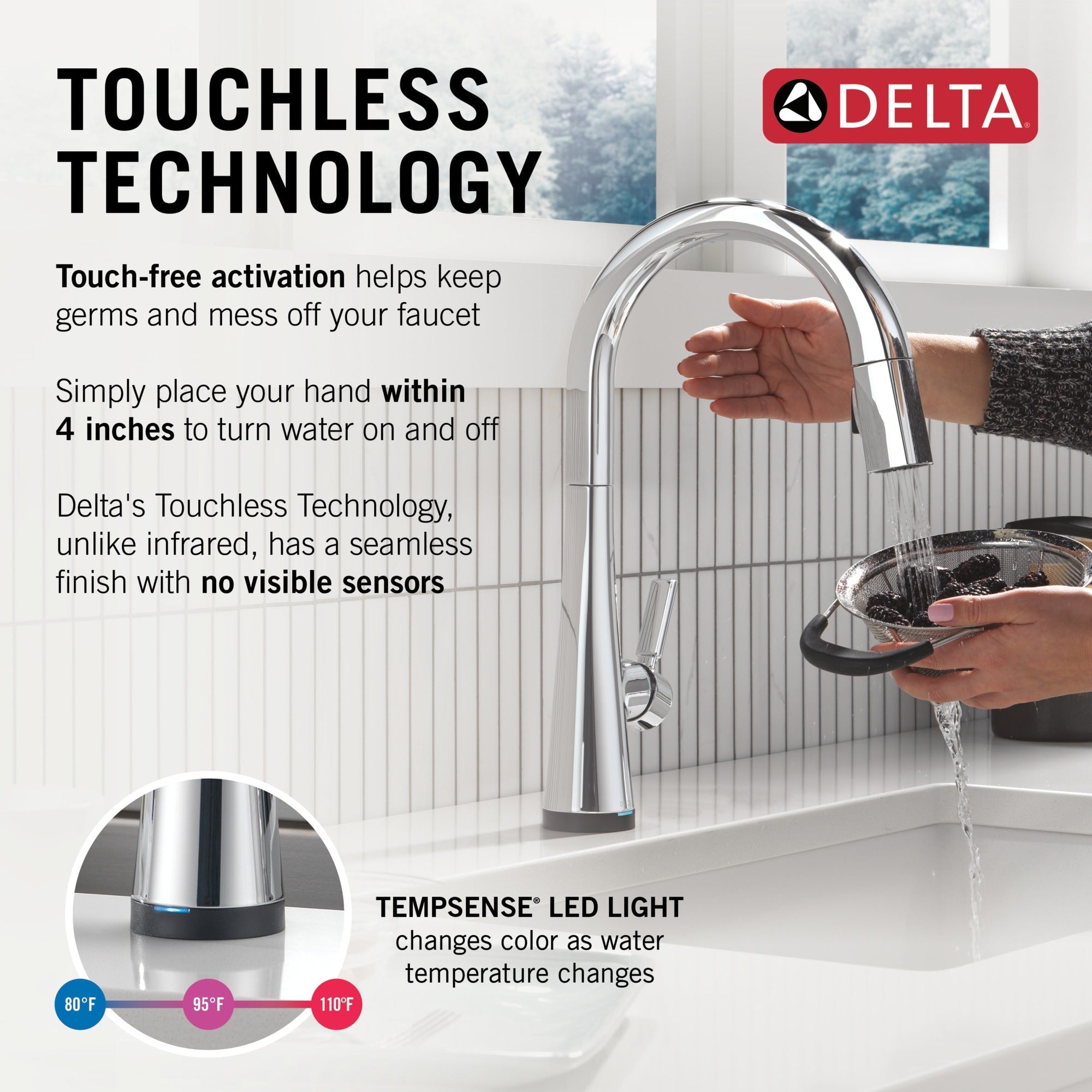 Delta Monrovia® Touch<sub>2</sub>O® Technology Kitchen Faucet with Touchless Technology