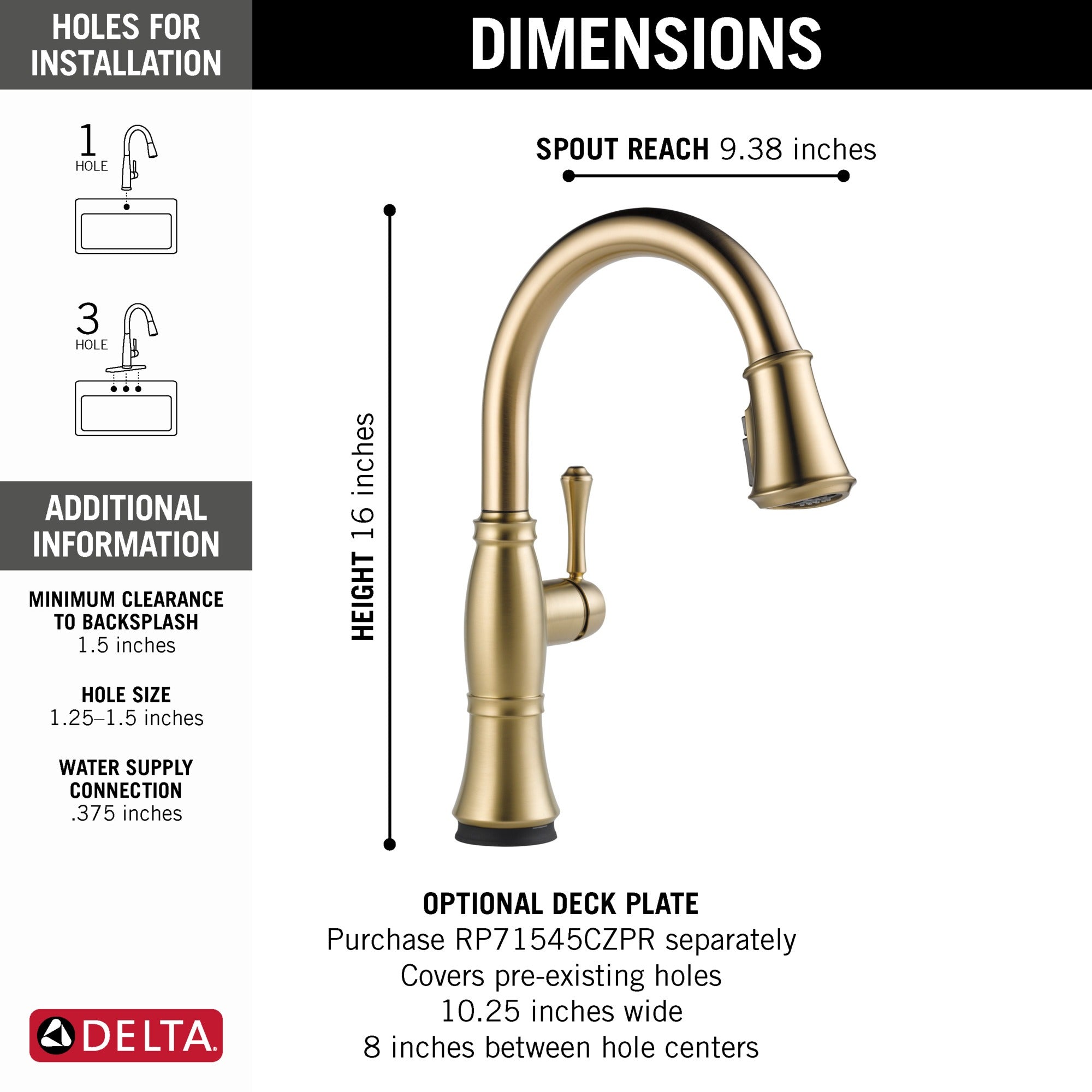 Delta Cassidy® Single Handle Pull-Down Kitchen Faucet with Touch<sub>2</sub>O® and ShieldSpray® Technologies