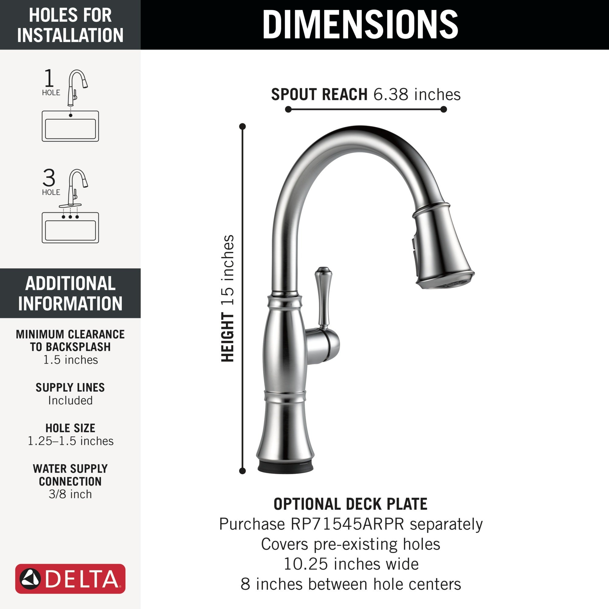 Delta Cassidy® Touch<sub>2</sub>O® Technology Kitchen Faucet with Touchless Technology