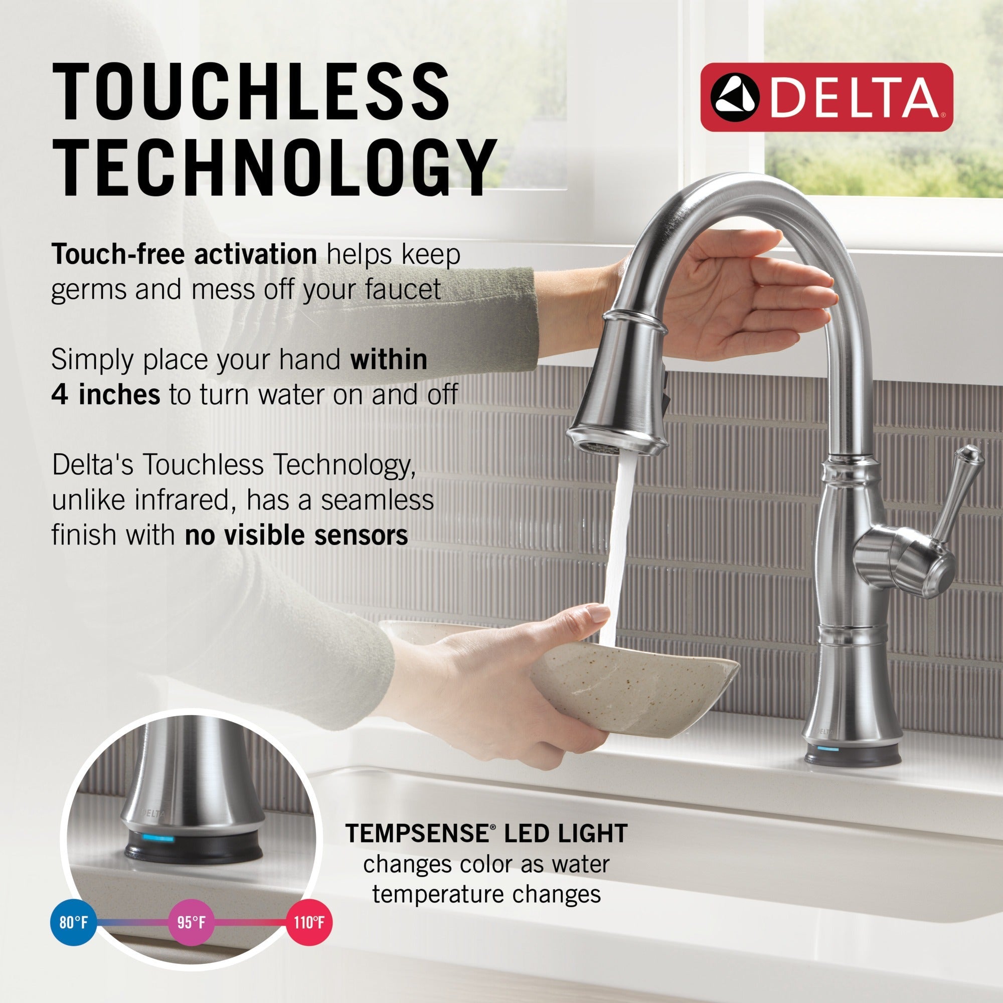Delta Cassidy® Touch<sub>2</sub>O® Technology Kitchen Faucet with Touchless Technology