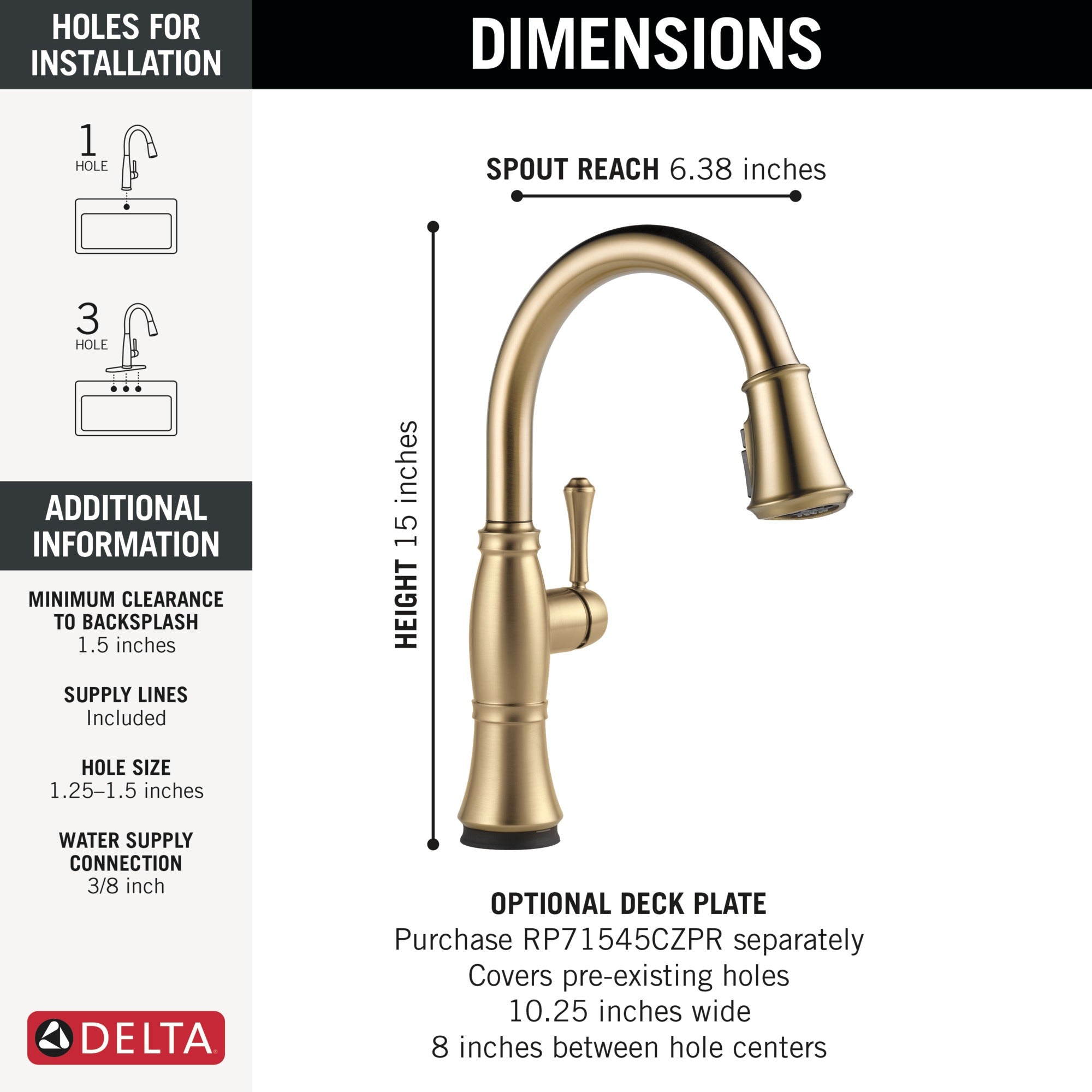 Delta Cassidy® Touch<sub>2</sub>O® Technology Kitchen Faucet with Touchless Technology