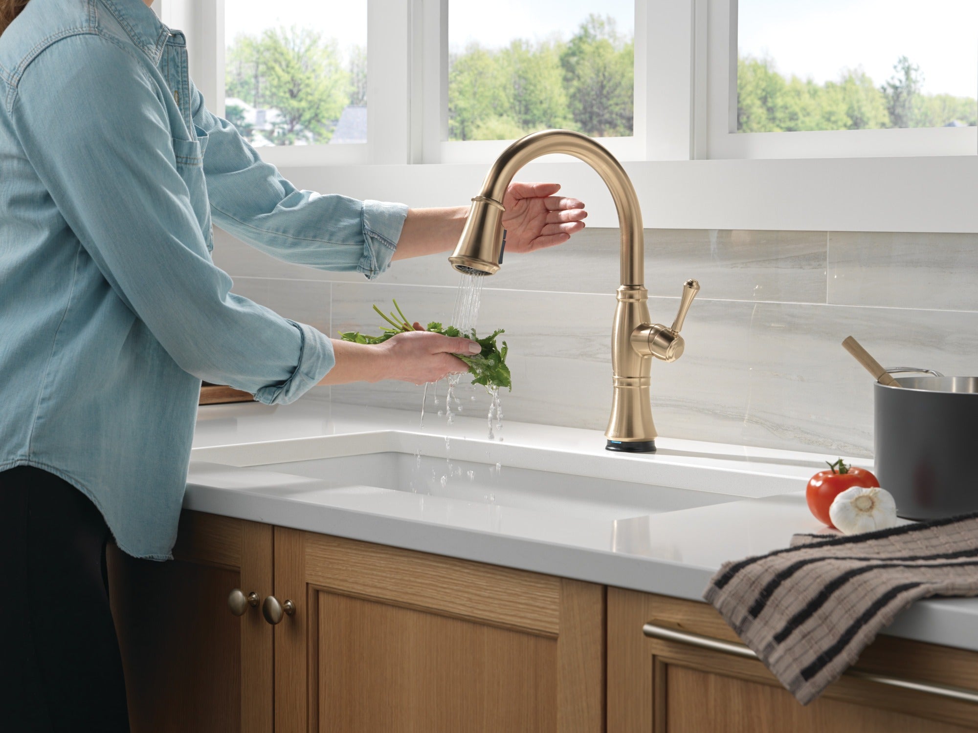 Delta Cassidy® Touch<sub>2</sub>O® Technology Kitchen Faucet with Touchless Technology