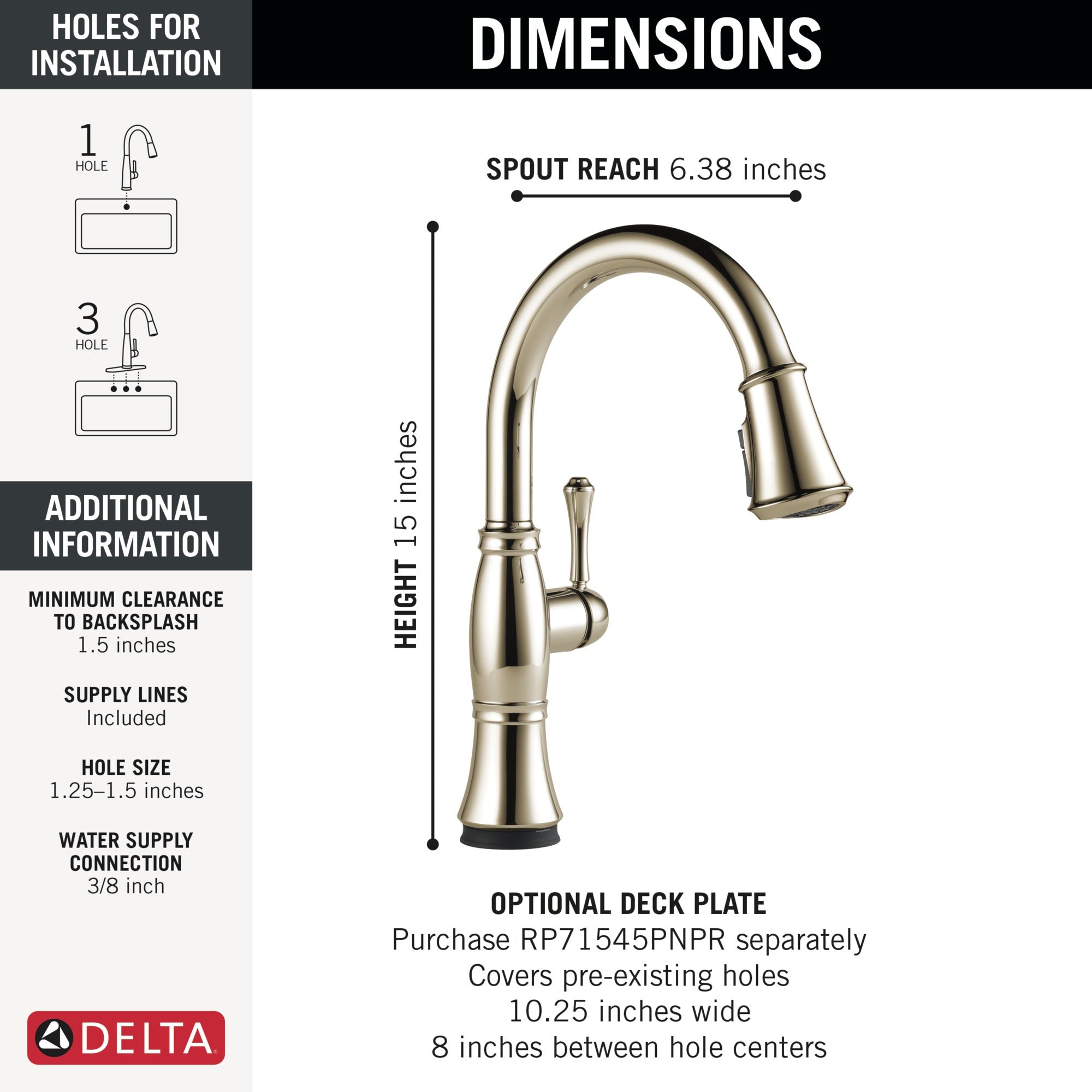 Delta Cassidy® Touch<sub>2</sub>O® Technology Kitchen Faucet with Touchless Technology