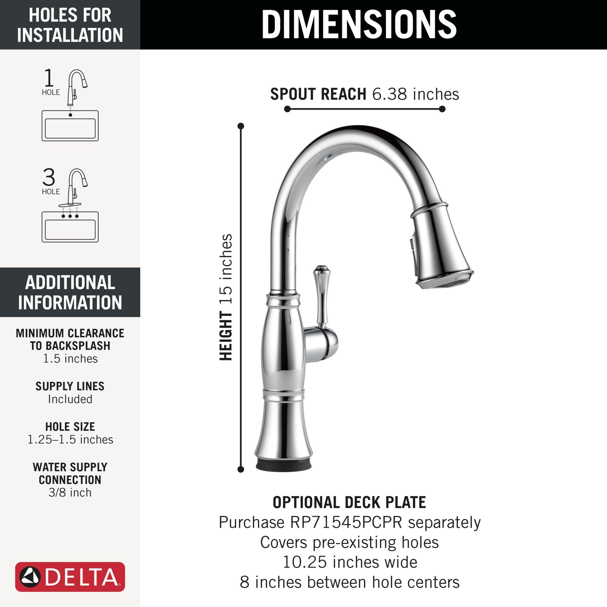 Delta Cassidy® Touch<sub>2</sub>O® Technology Kitchen Faucet with Touchless Technology