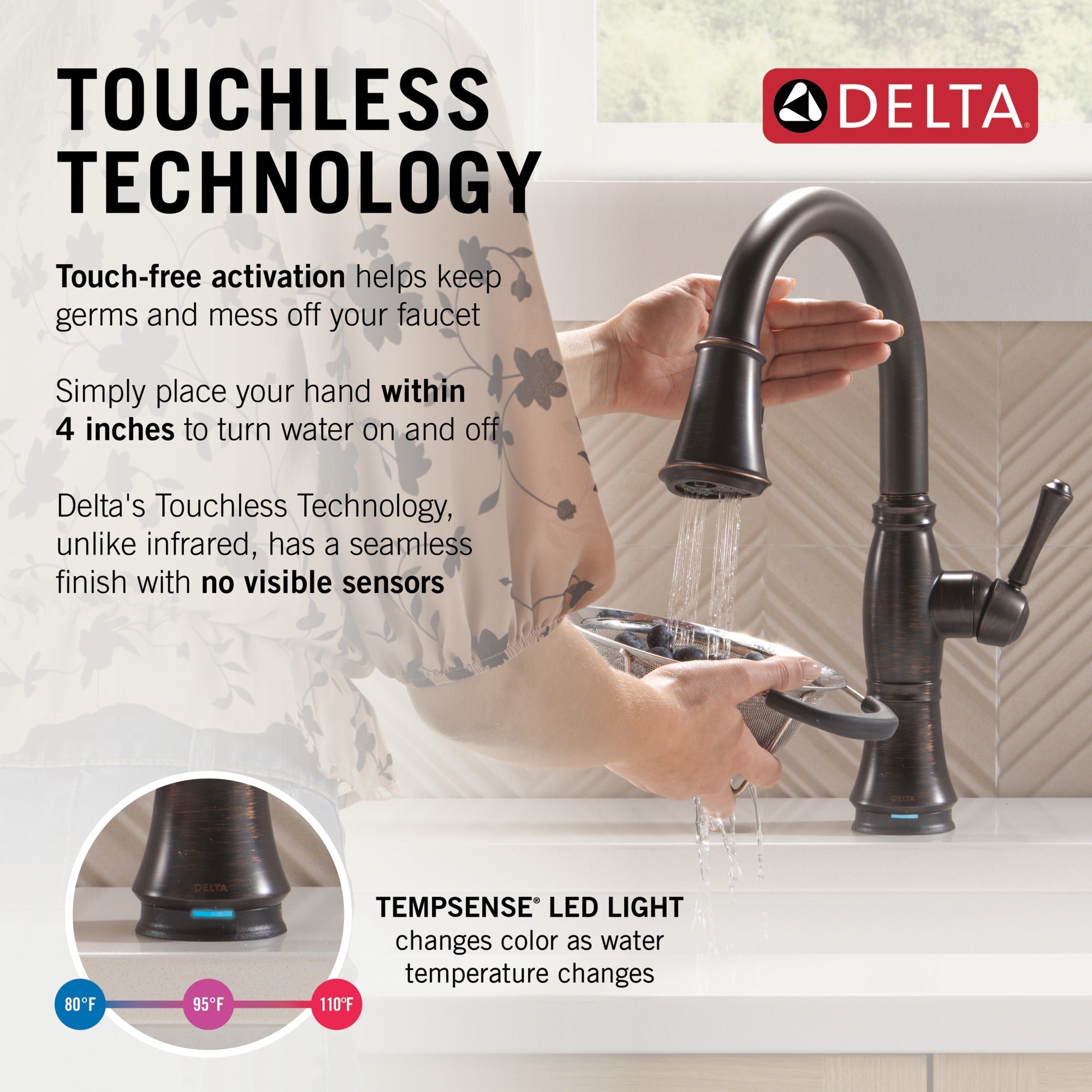 Delta Cassidy® Touch<sub>2</sub>O® Technology Kitchen Faucet with Touchless Technology