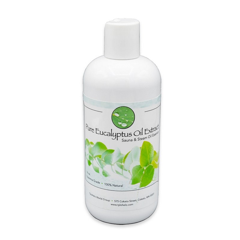 Bottle of Pure Eucalyptus Oil Extract on a white background
