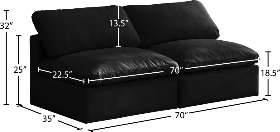 Plush 70" Velvet Upholstered Standard Comfort 2pc. Armless Modular Loveseat