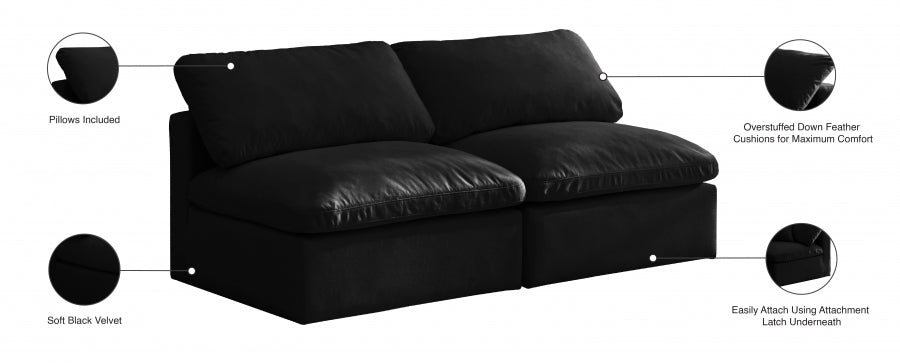 Plush 70" Velvet Upholstered Standard Comfort 2pc. Armless Modular Loveseat