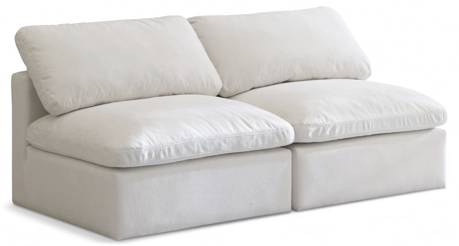 Plush 70" Velvet Upholstered Standard Comfort 2pc. Armless Modular Loveseat