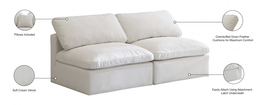 Plush 70" Velvet Upholstered Standard Comfort 2pc. Armless Modular Loveseat
