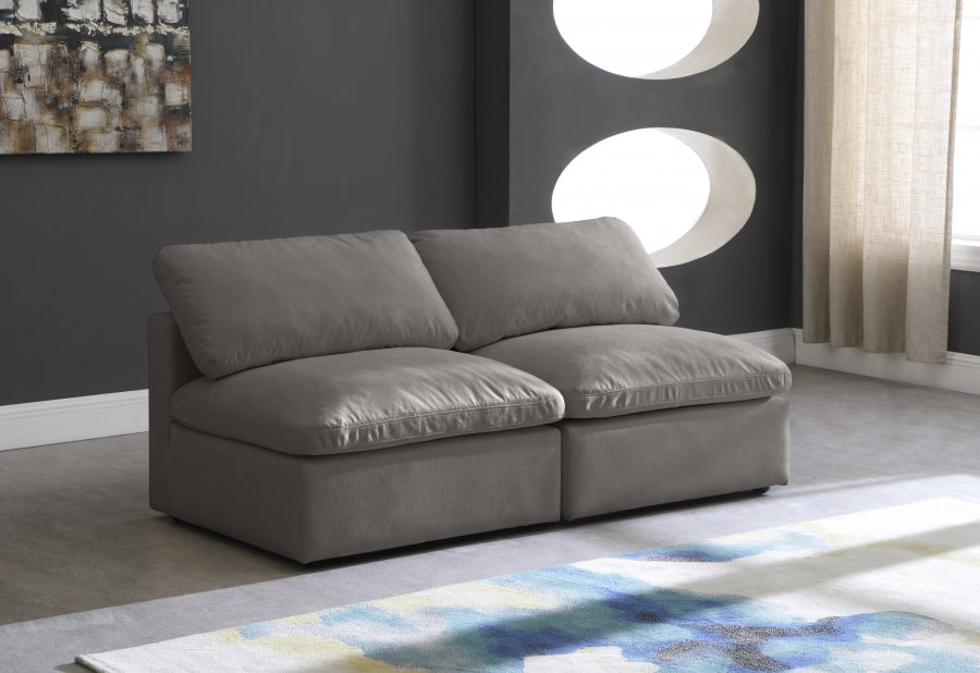Plush 70" Velvet Upholstered Standard Comfort 2pc. Armless Modular Loveseat
