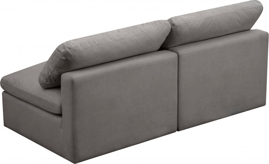 Plush 70" Velvet Upholstered Standard Comfort 2pc. Armless Modular Loveseat