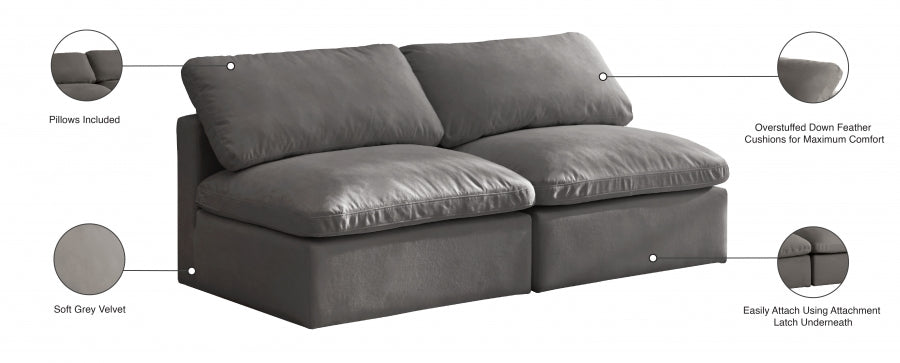 Plush 70" Velvet Upholstered Standard Comfort 2pc. Armless Modular Loveseat