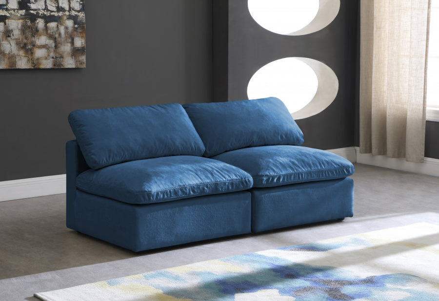 Plush 70" Velvet Upholstered Standard Comfort 2pc. Armless Modular Loveseat
