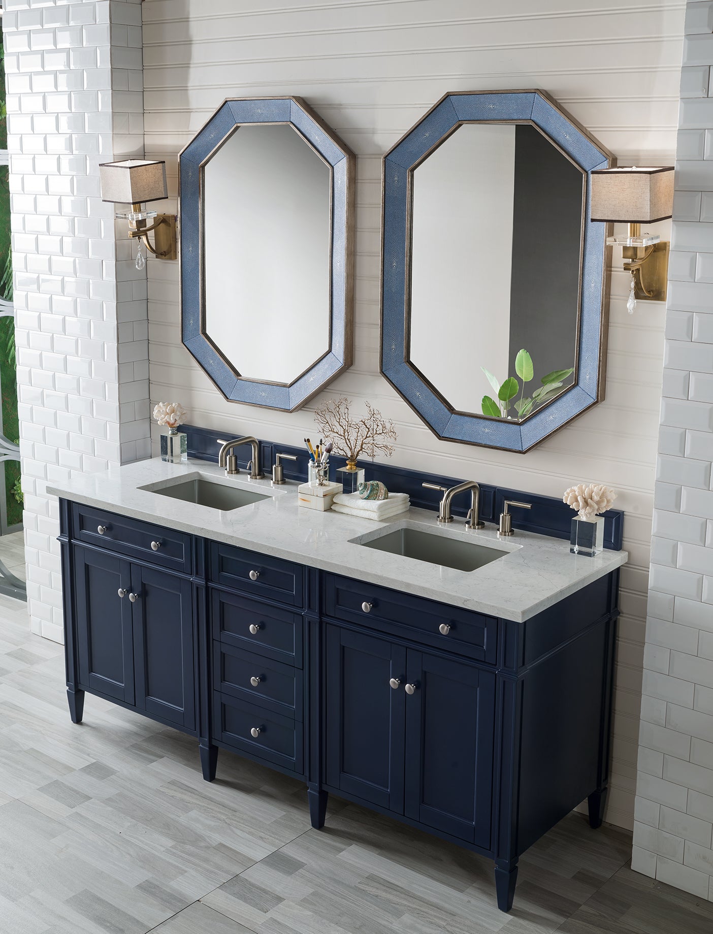 James Martin Brittany 72" Double Vanity in Victory Bleu with 3cm Countertop and FreePower Wireless Charger
