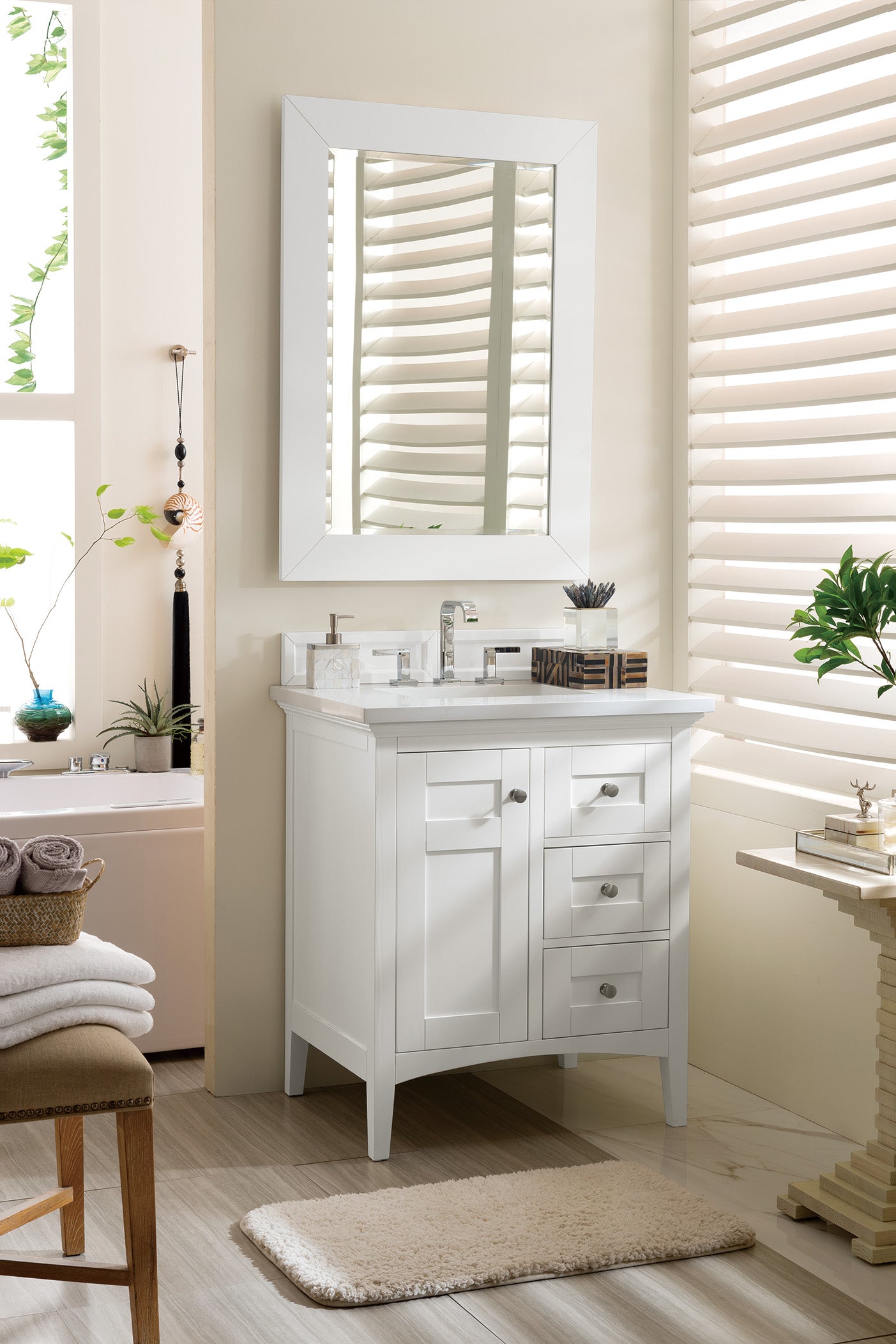 James Martin Palisades 30" Single Vanity in Bright White with 3cm Countertop