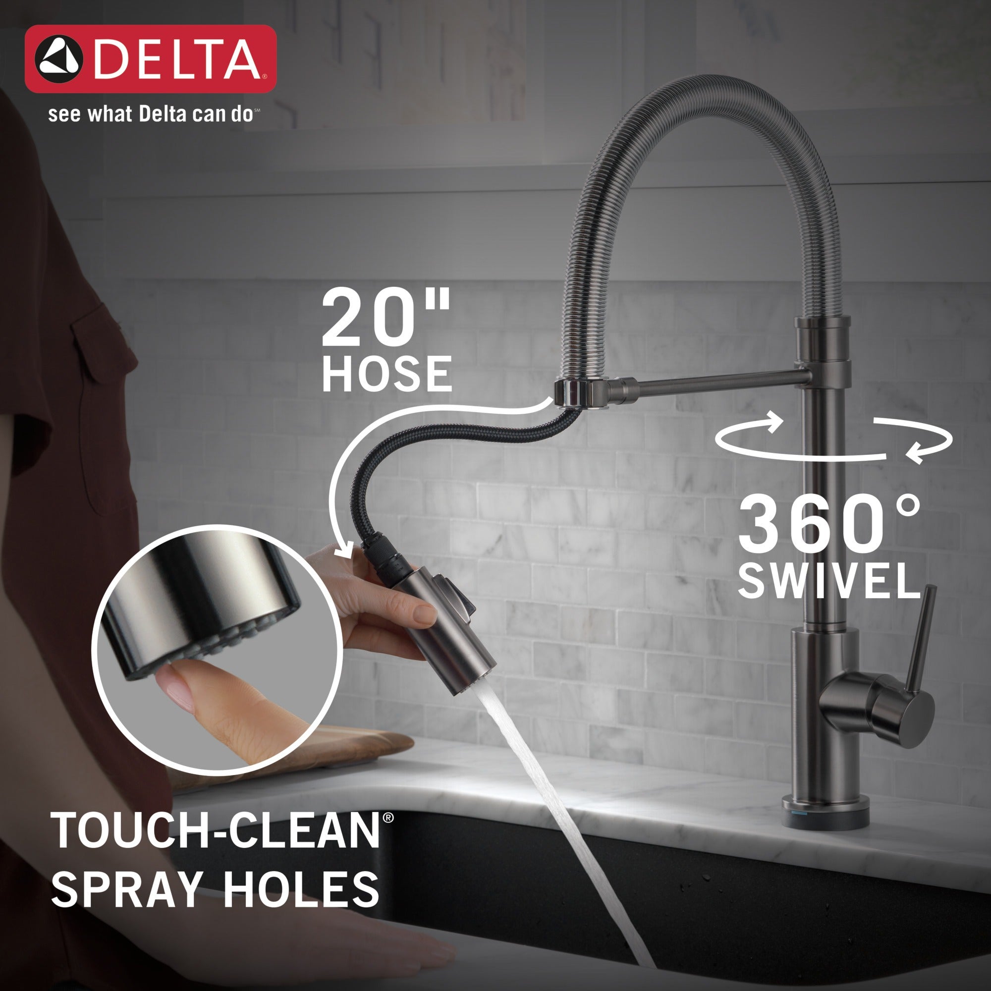 Delta Trinsic® Single-Handle Pull-Down Spring Kitchen Faucet with Touch<sub>2</sub>O® Technology