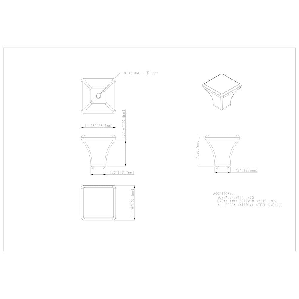 Hardware Resources 7/8" Overall Length Satin Nickel Square Marlo Cabinet Knob