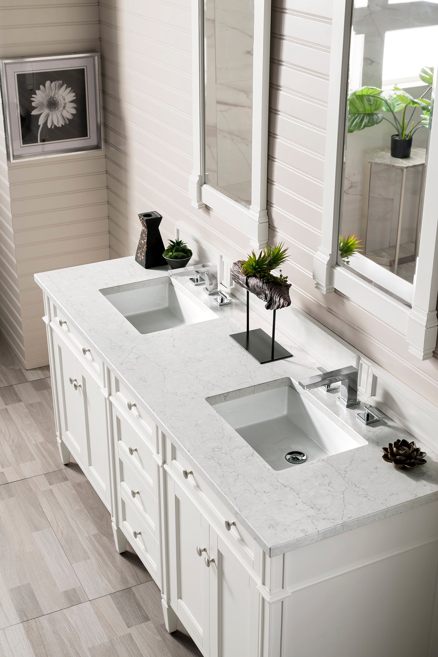 James Martin Brittany 72" Double Vanity in Bright White with 3cm Countertop