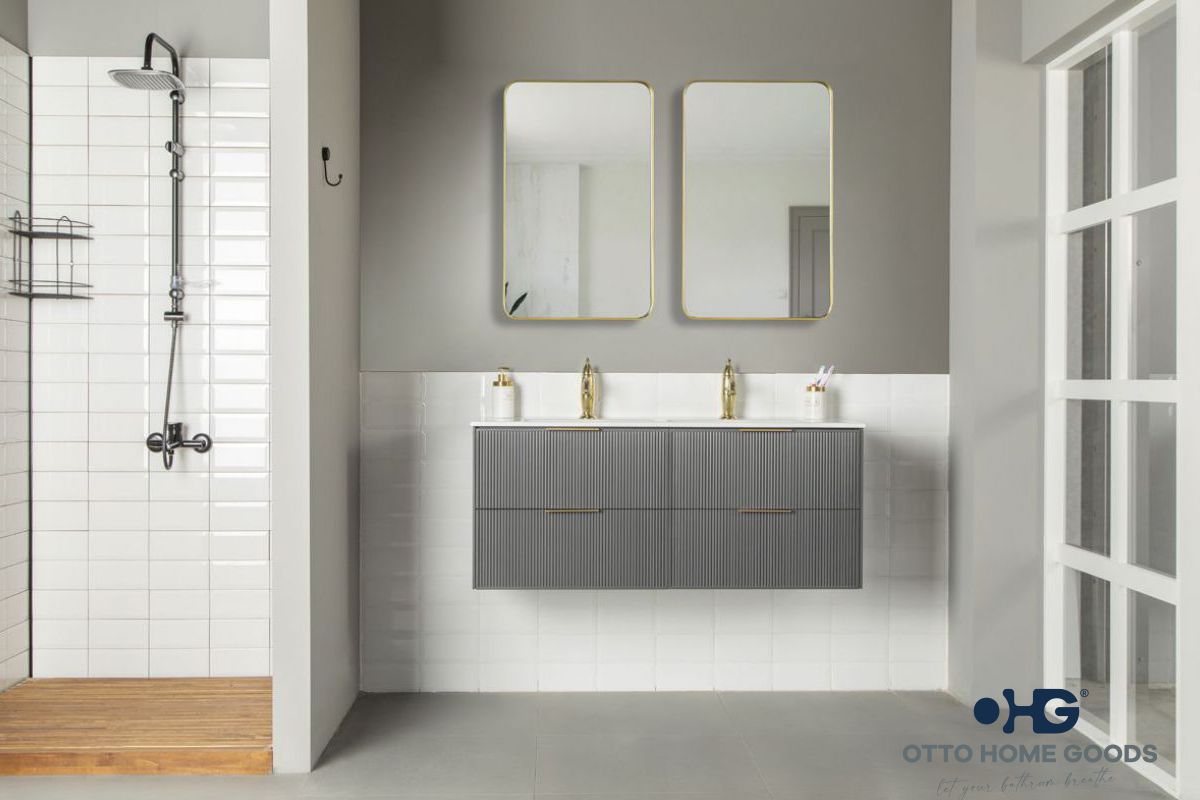 Sorrento 48" Pepper Double Bowls Bathroom Cabinet