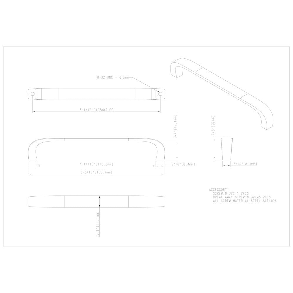 Hardware Resources 3" Center-to-Center Satin Nickel Square Slade Cabinet Pull