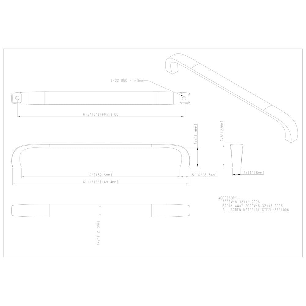 Hardware Resources 3" Center-to-Center Satin Nickel Square Slade Cabinet Pull