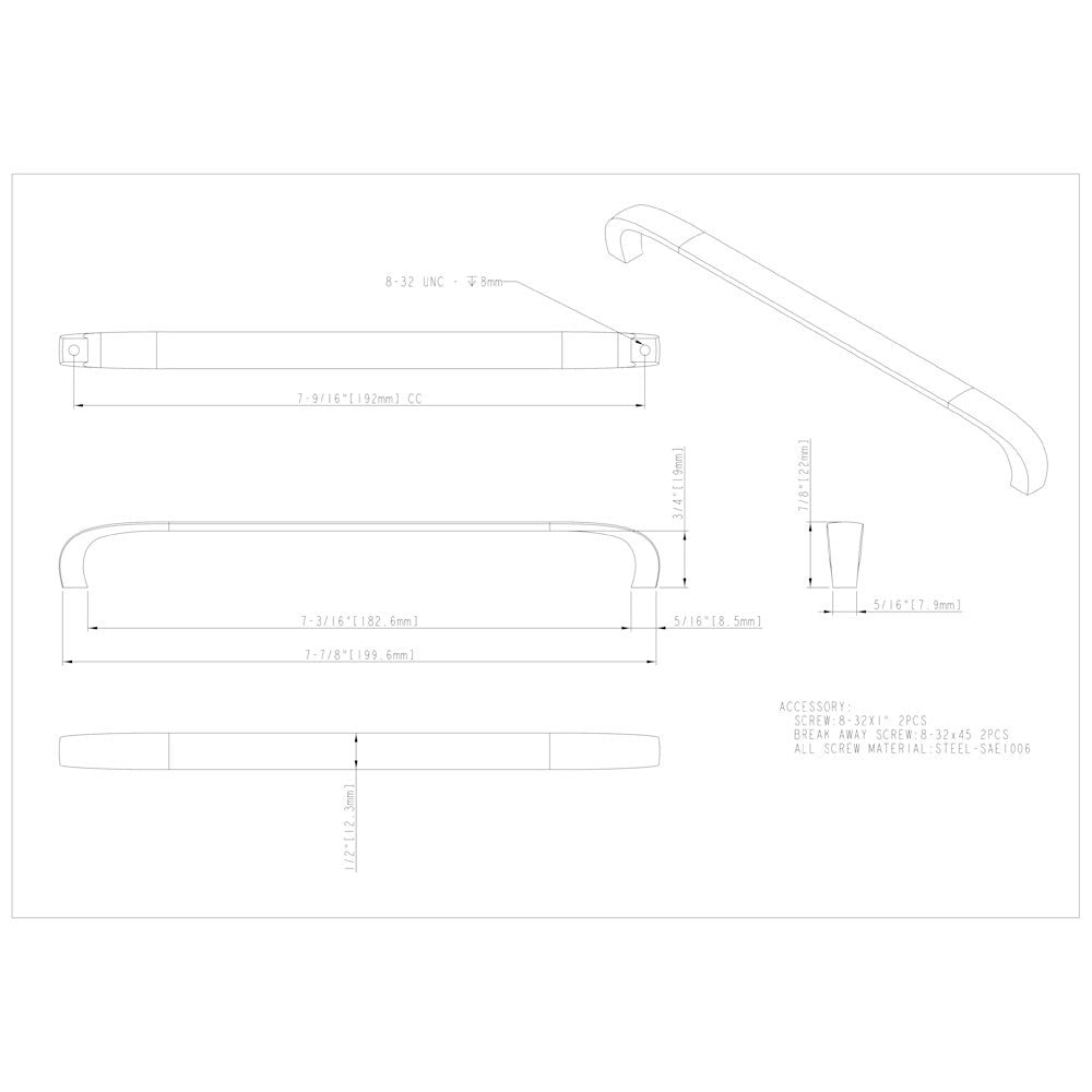 Hardware Resources 3" Center-to-Center Satin Nickel Square Slade Cabinet Pull