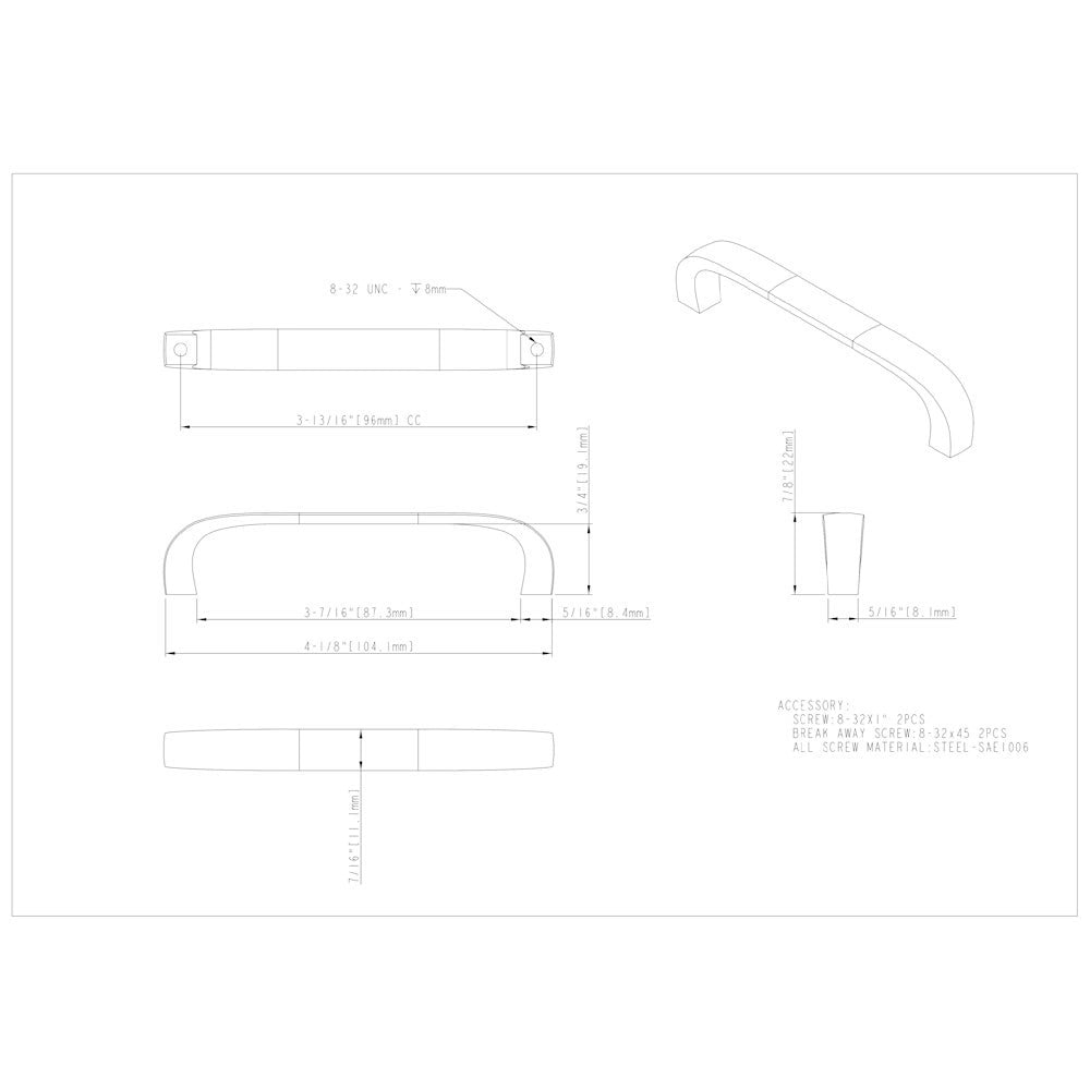 Hardware Resources 3" Center-to-Center Satin Nickel Square Slade Cabinet Pull